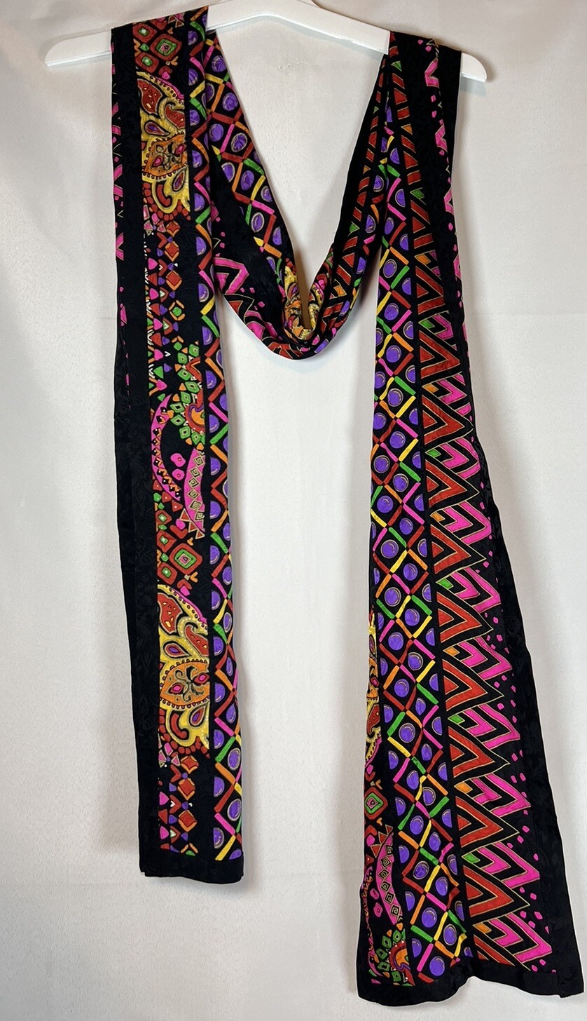 DIANE FREIS Original Vintage 1980s Multi-Color Print Midi Dress 100% Silk