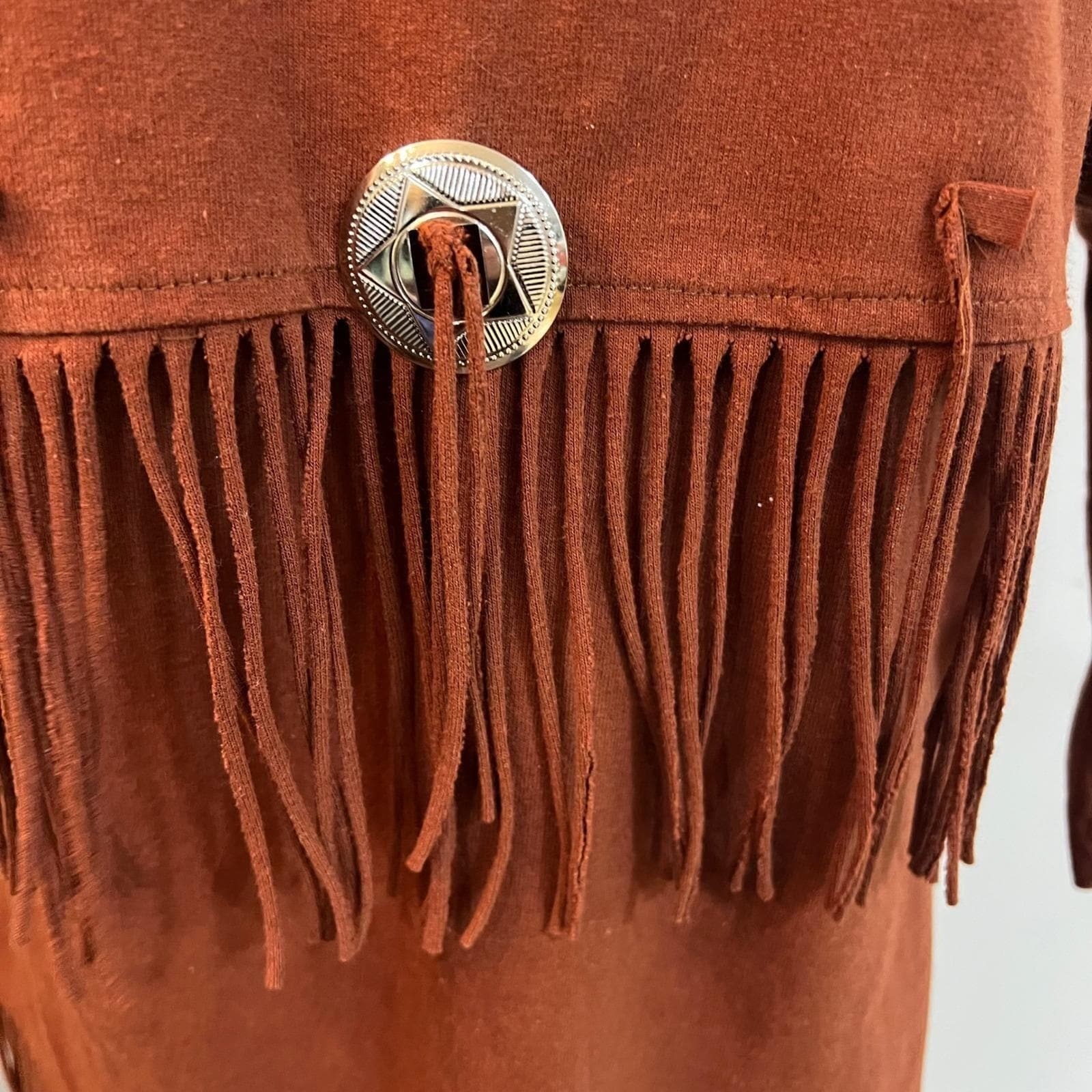 Vintage Western Fringe Tunic Top Rust Brown Boho Cowgirl Concho Size L