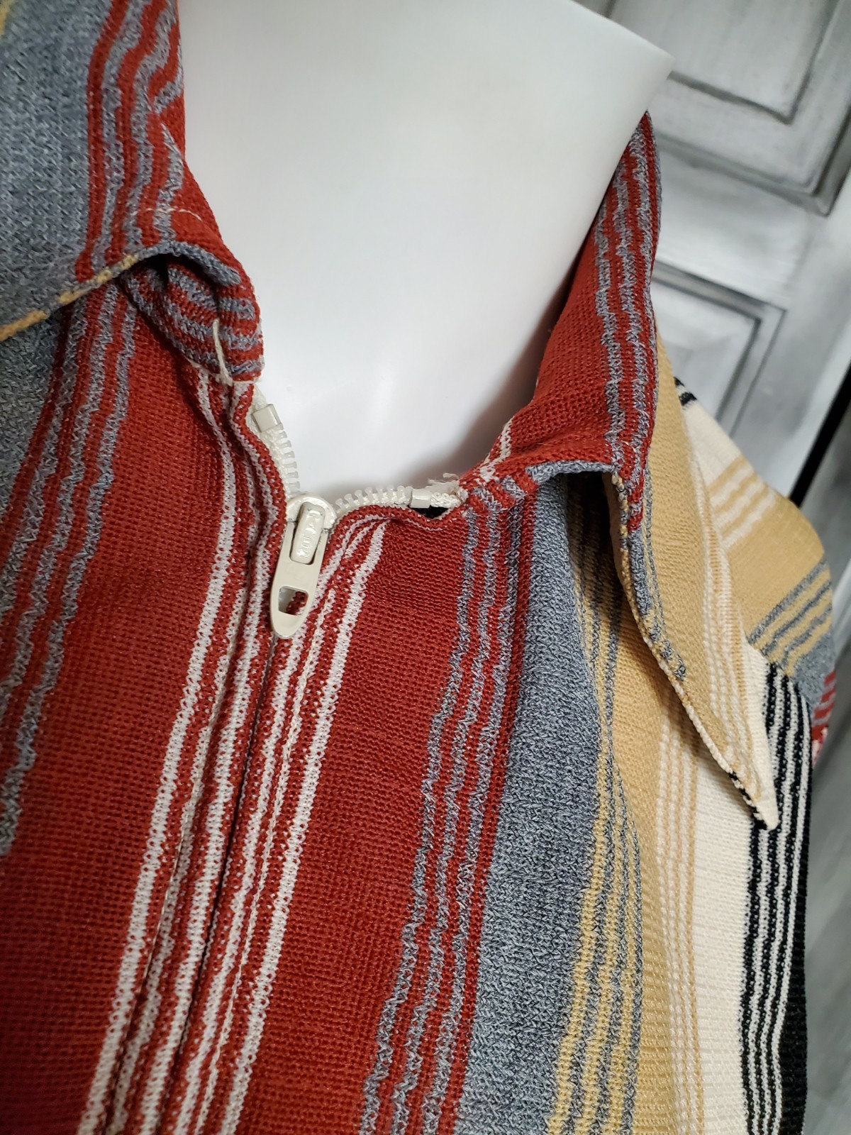 M Vtg 60s 70s TERRY CHICAGO Jacket mod Blazer Top stripe Dagger Collar Jacket