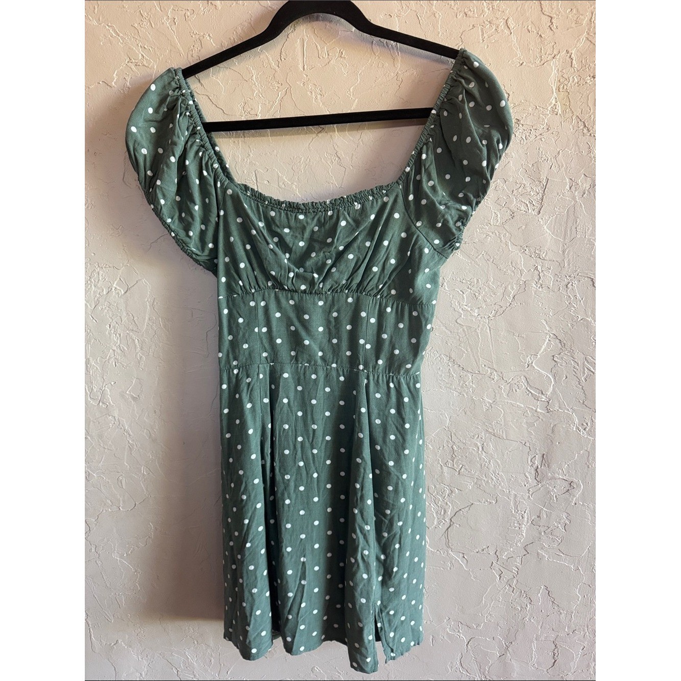 NWT Aeropostale Olive Sage Green Polka Dot Puff Sleeve Mini Dress Cottagecore S