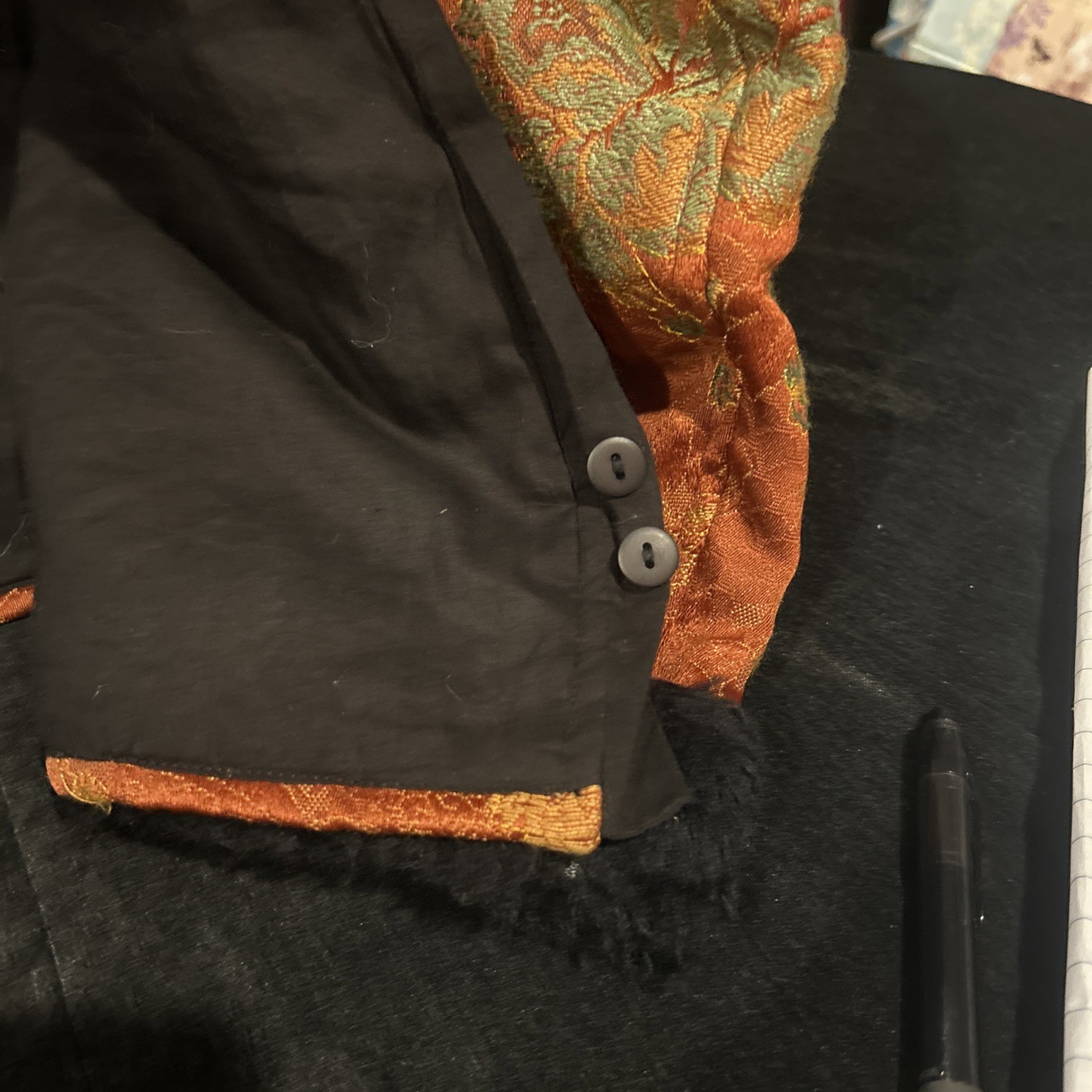 Vintage April Cornell Burnt Orange Tapestry Jacket W/ Black Faux Fur Trim S