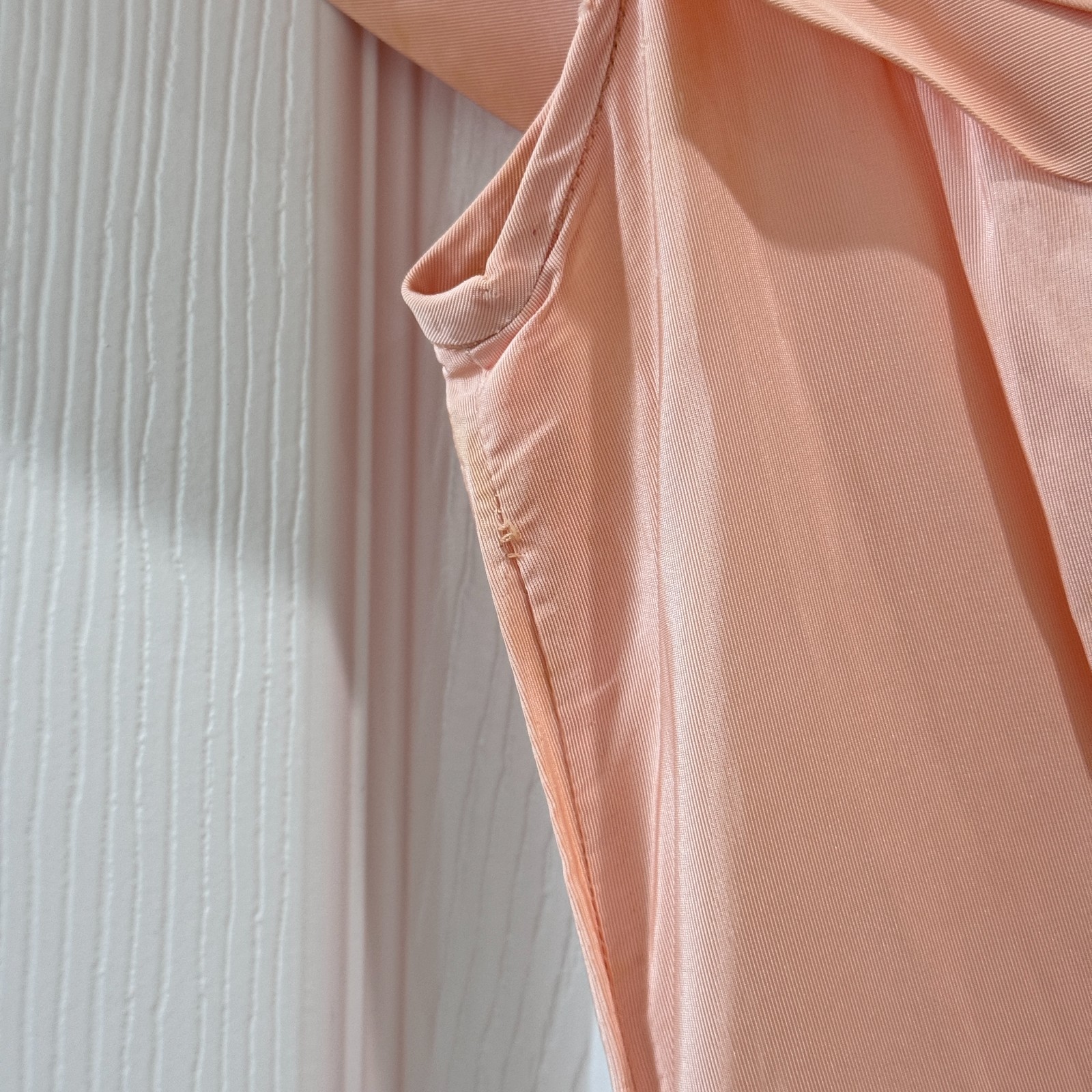 Vintage 40s 50s Peach Pink Taffeta Off Shoulder Gown Peplum Talon AS IS XS