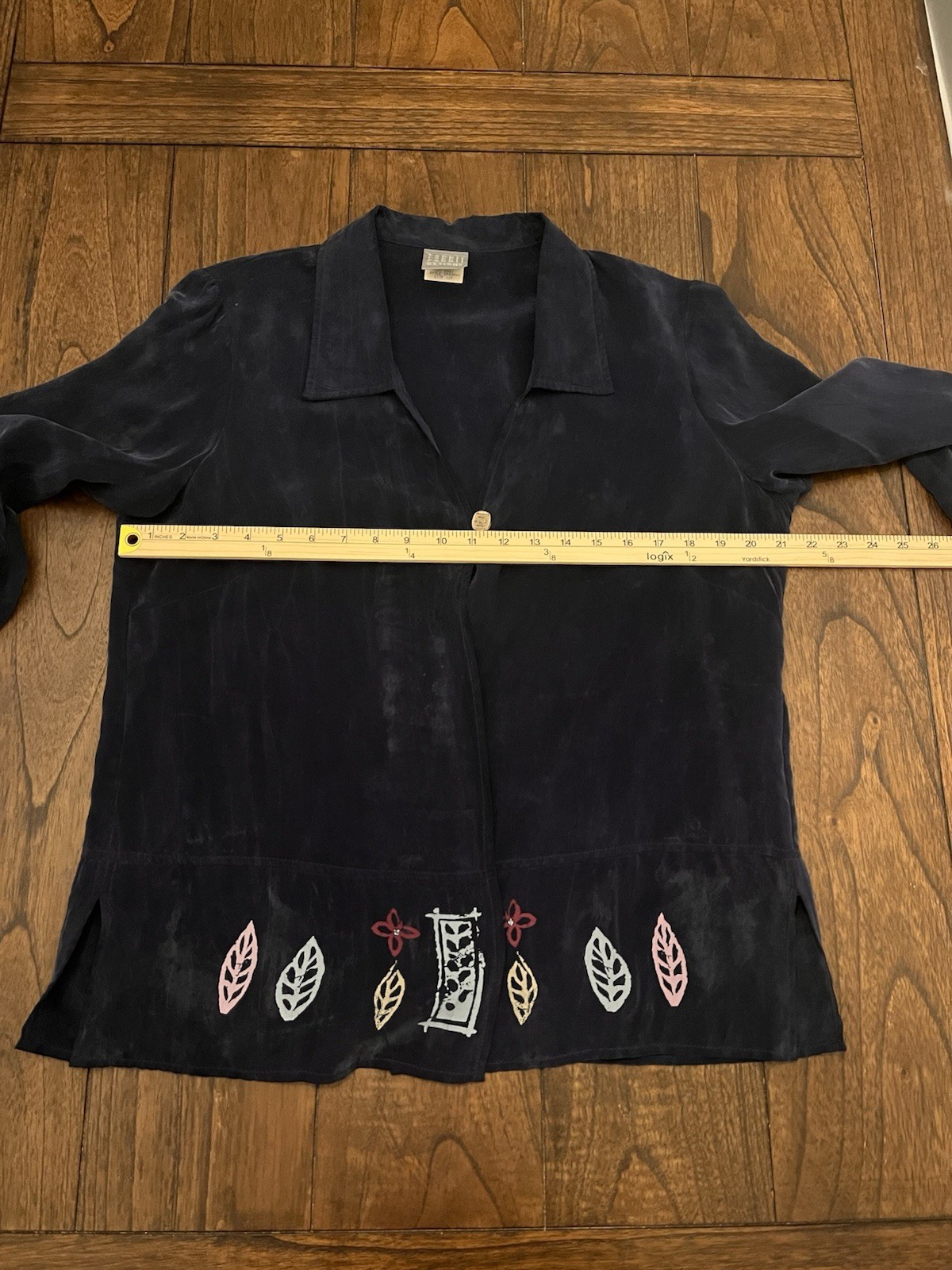Vintage Rabbit Rabbit Designs Rayon Embroidered Jacket Blouse Navy Boho USA