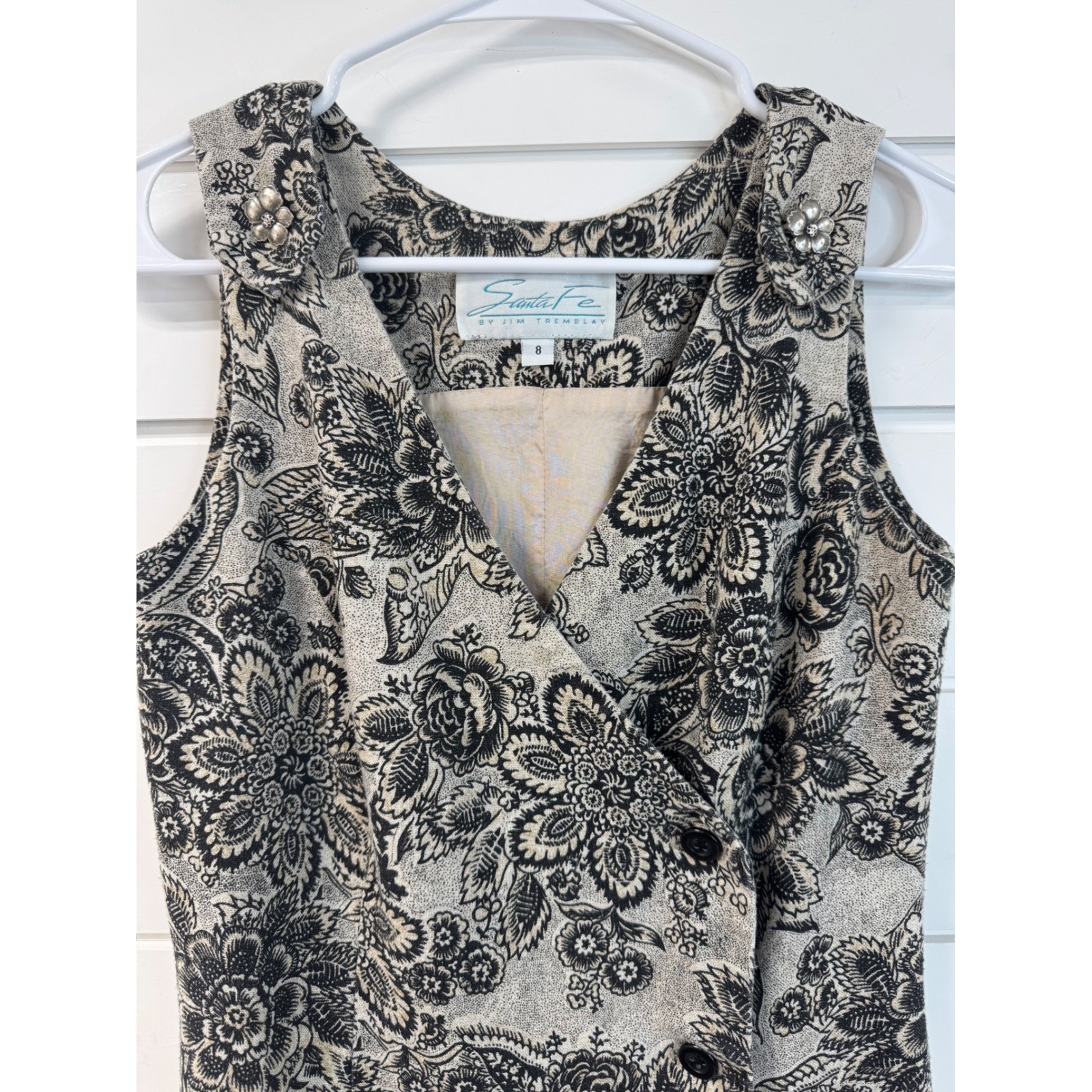 Santa Fe Jim Tremblay Vintage Floral Linen Blend Sheath Dress Black Beige Sz 8