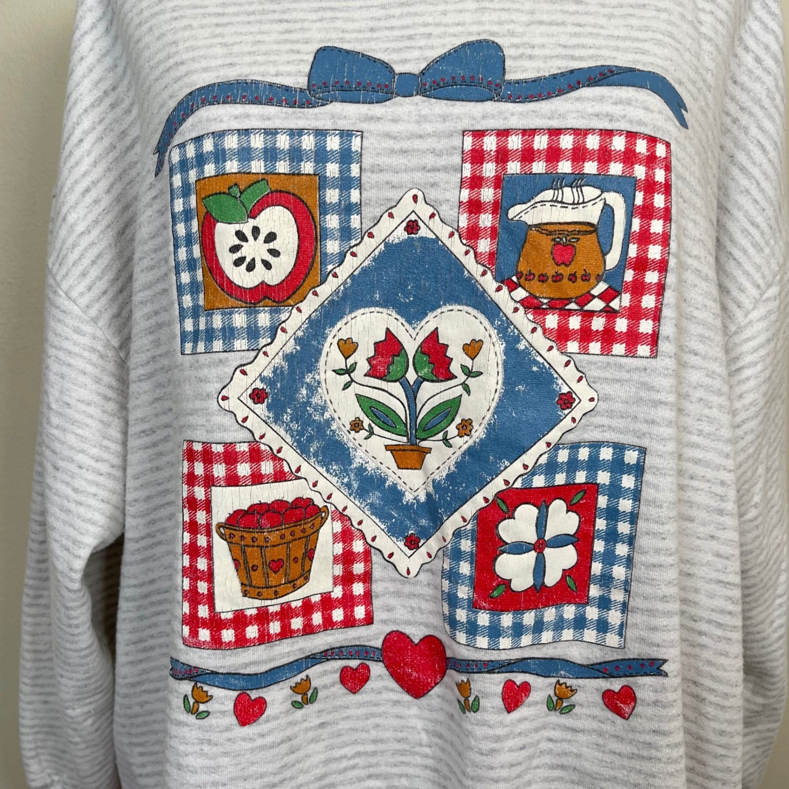 Vintage Separate Issue Sweatshirt XL Gray Cottagecore Mock Neck Hearts 80s