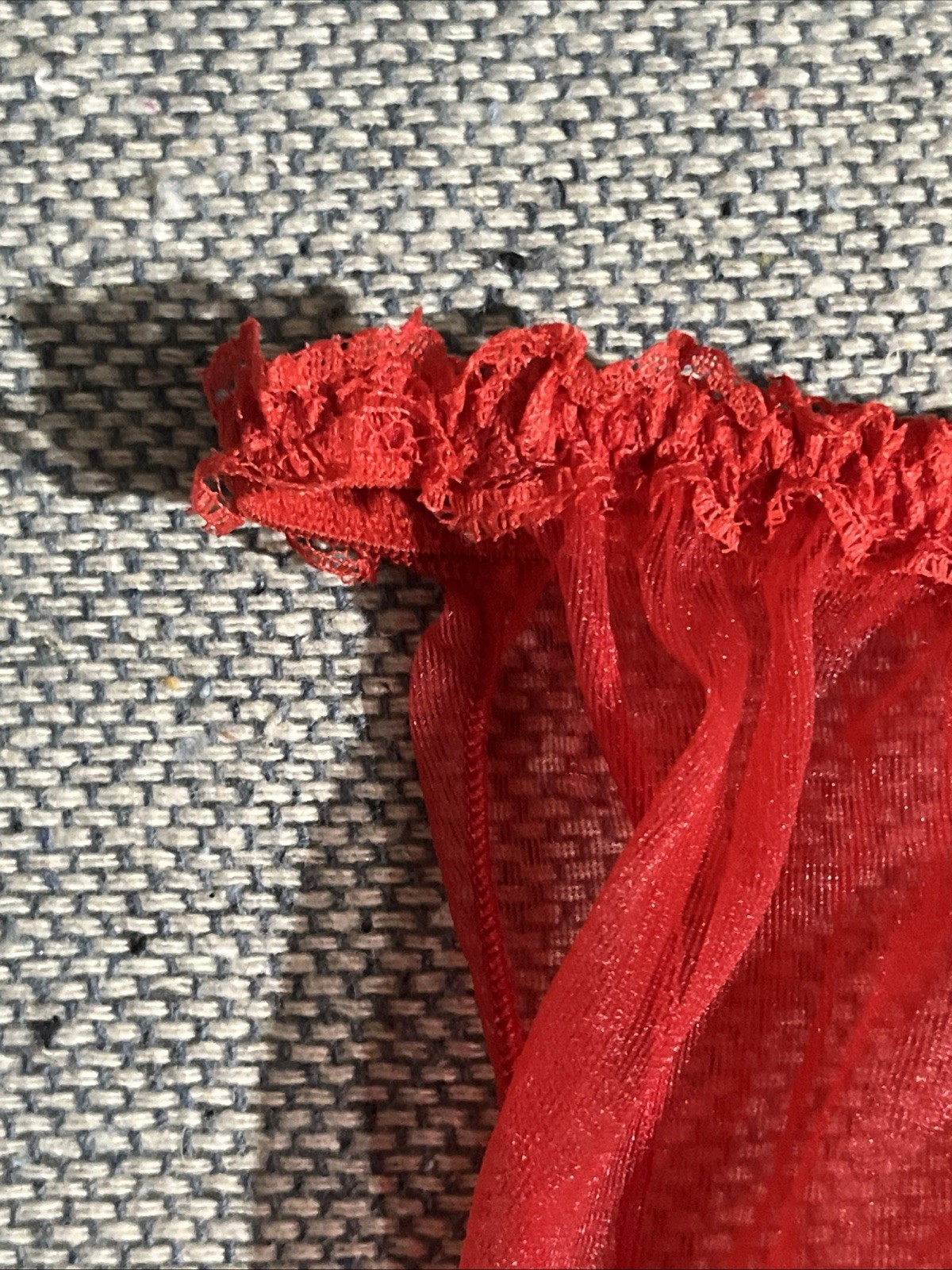 Vintage 1970s Red Sheer Nylon String Lace Trim High Cut Legs Sissy Panties 2XL