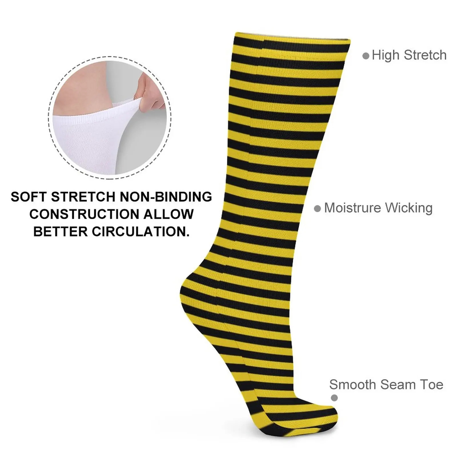 Bumble Bees Socks Yellow And Black Stripes Gothic Stockings Female High Quality