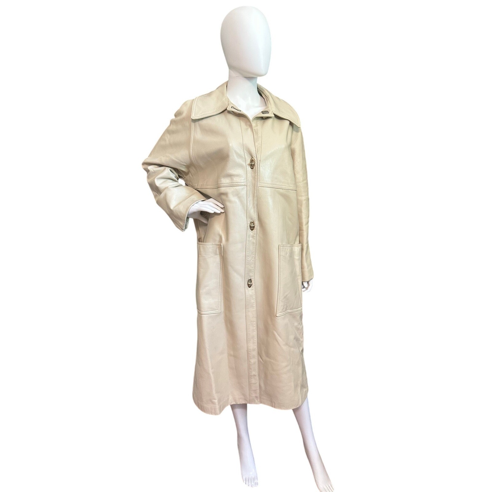 Arthur Norgard Birch Creek Vintage Leather Trench Coat Womens Beige Long