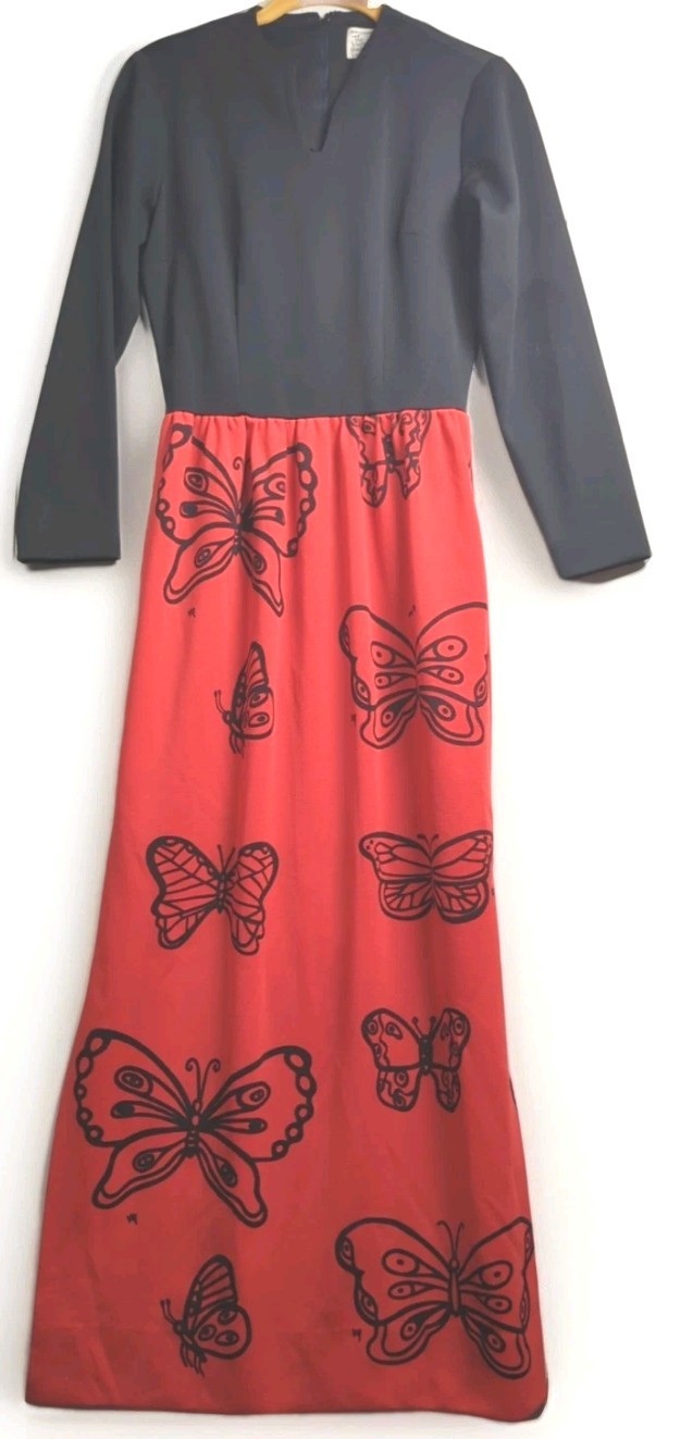 Vintage The Vested Gentress Hand Screened Print Butterflies Art To Wear Size 8