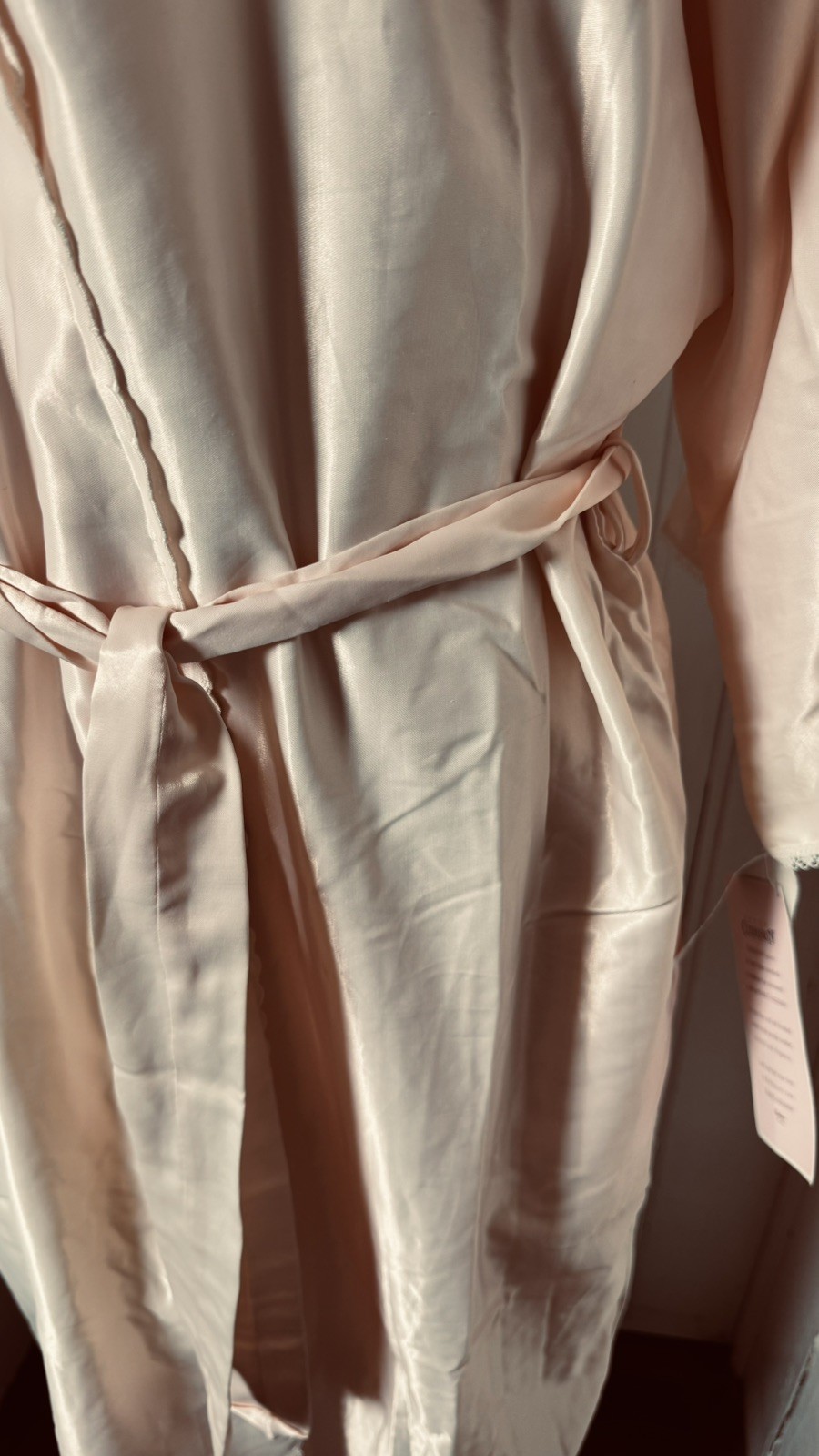 Vintage Barbizon Peach Robe & Nightgown Set NWT L Satin Lace Trim 80s Boudoir