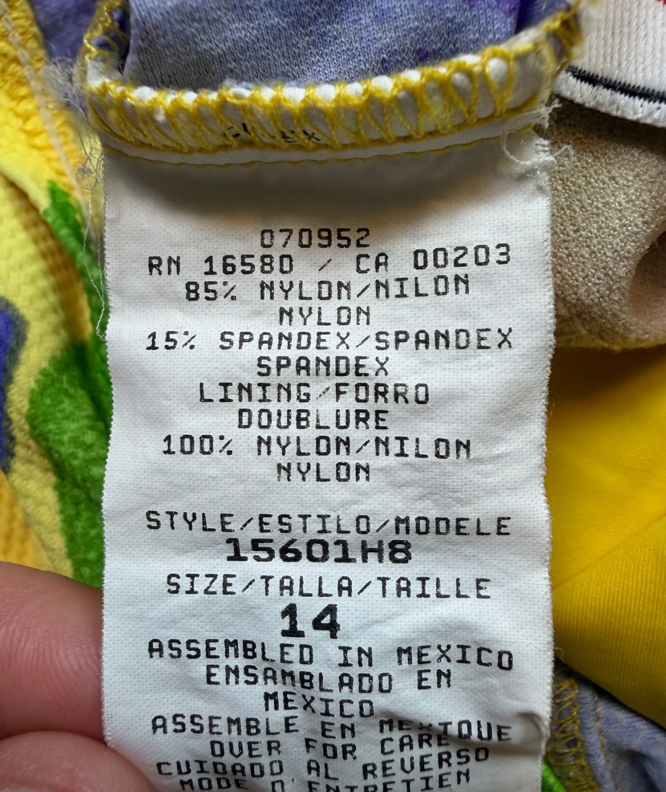 Vintage Cole California Swimsuit Dress Skirt 14 Floral Yellow Purple Swim