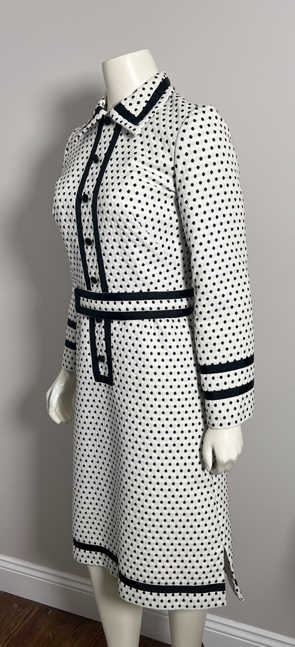 Vintage 1960s Custom Made Polka Dot Dress with Belt – Mod Jackie O Style