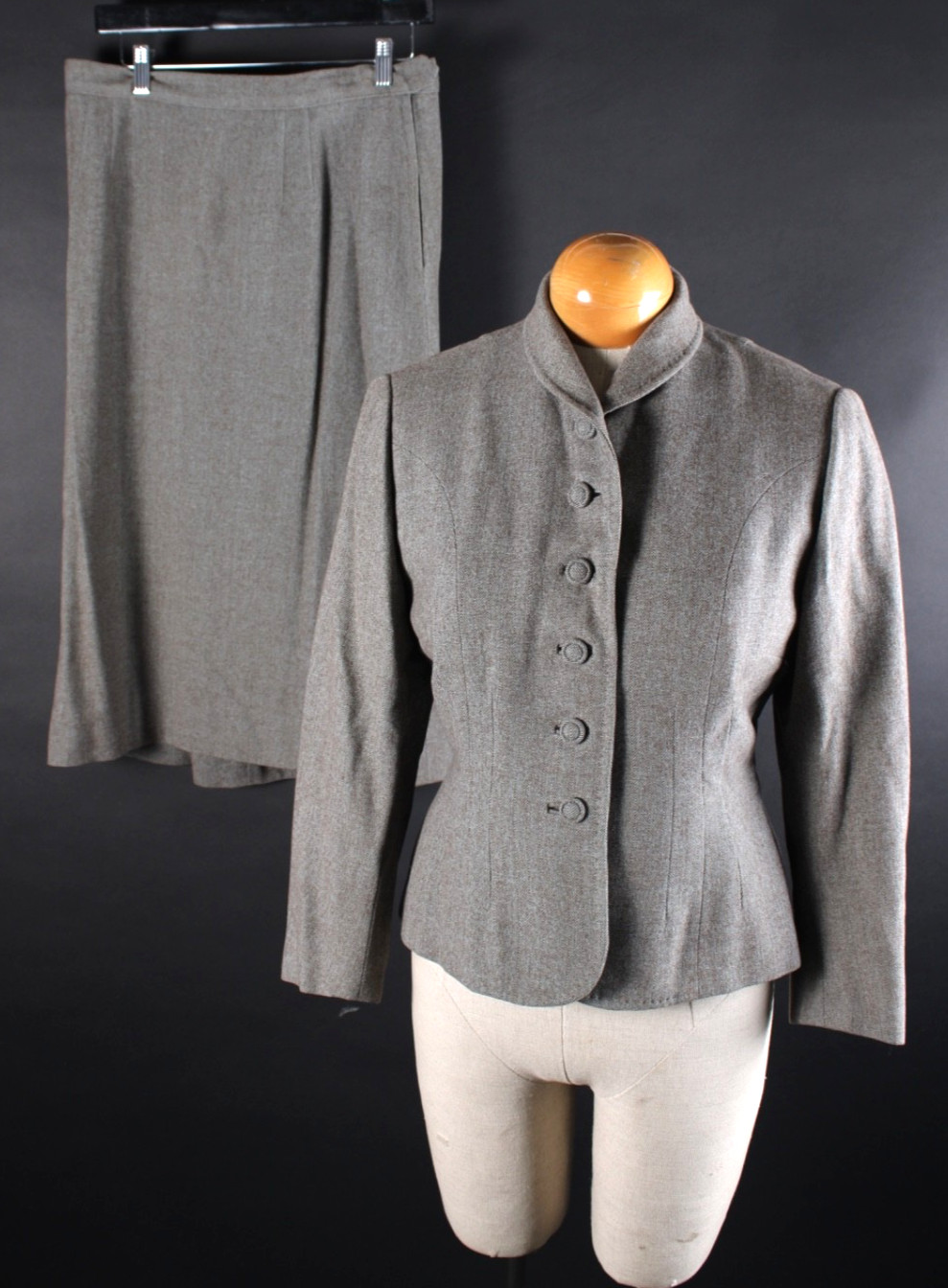 Vintage 1950s Blue/Brown Wool Skirt Suit Women&rsquo;s Size Medium