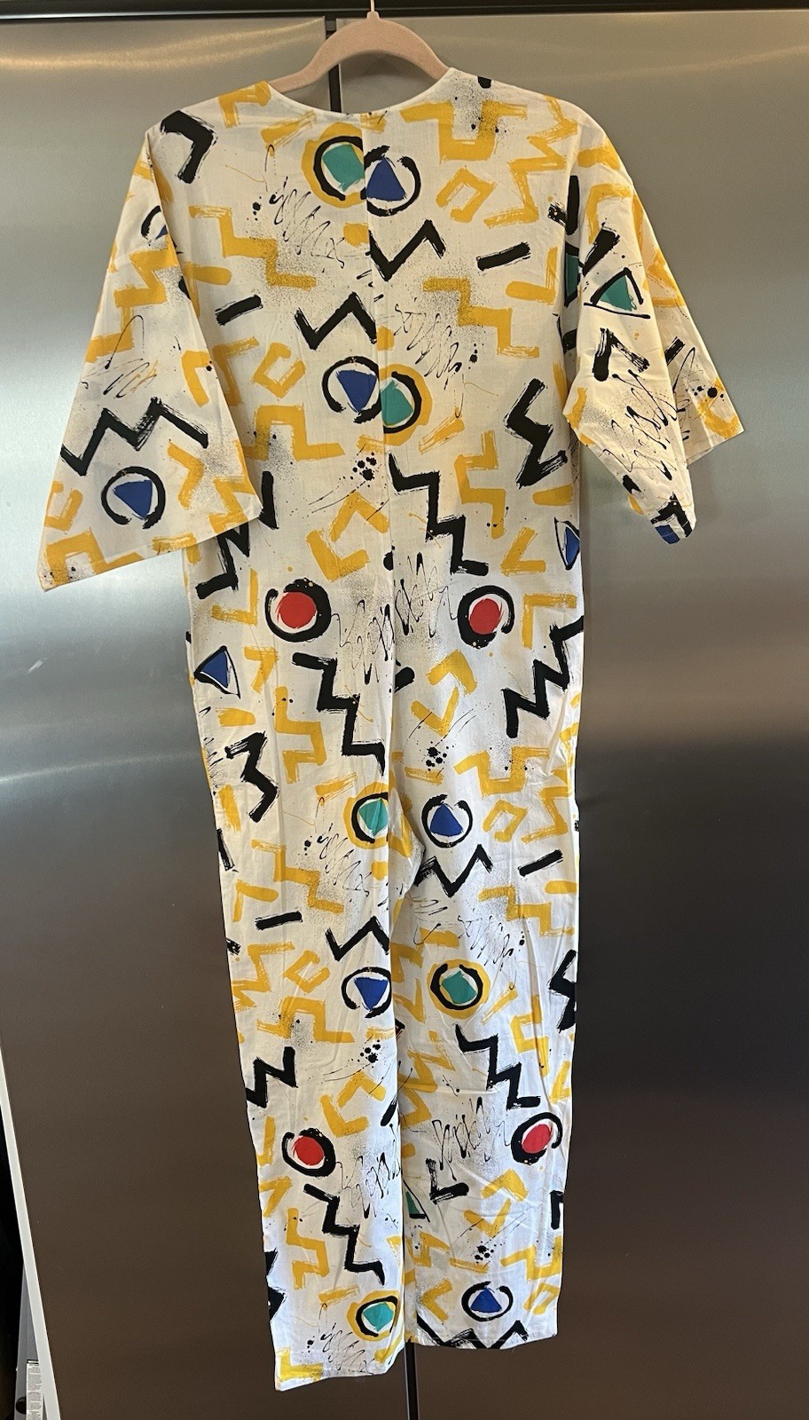 VTG 1980s Clovis Ruffin Boutique Paint Splatter Abstract Jumpsuit P/S New Wave