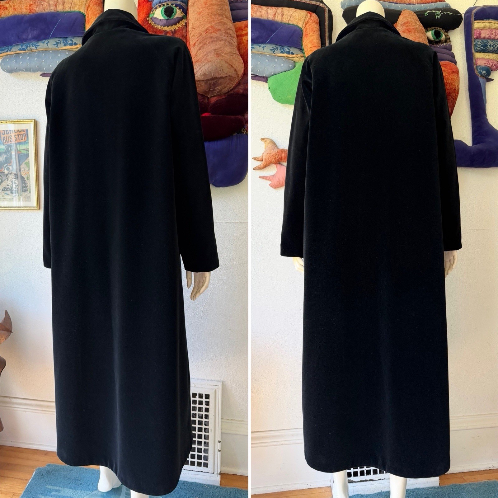 Vintage BLACK VELVET REVERSIBLE Drizzle Coat Purple Saks Fifth Ave Long Opera 10