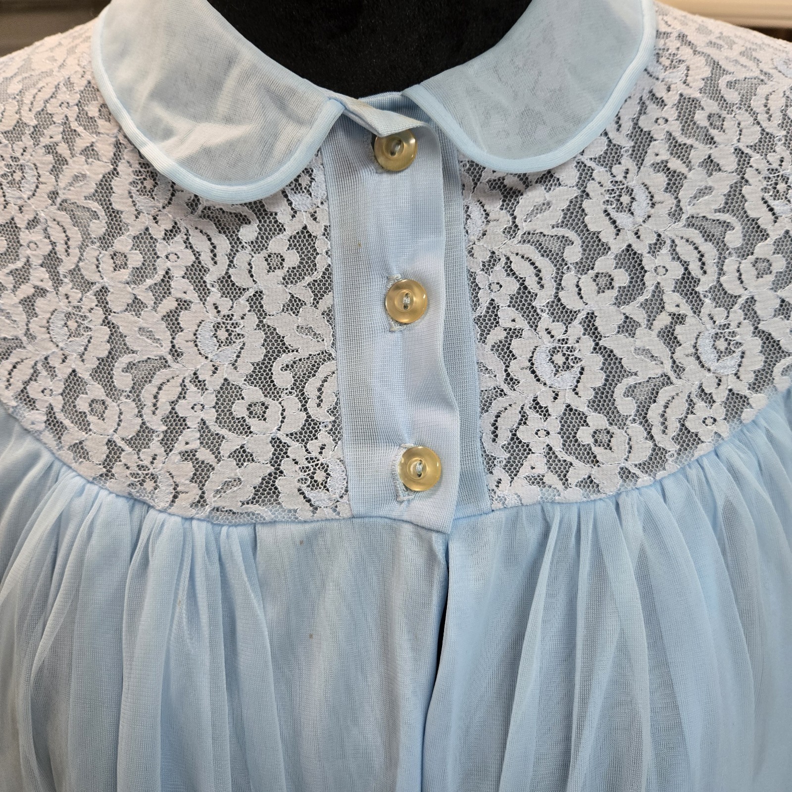 Vintage 50s Texsheen Peignoir Robe Chiffon Lace Powder Blue Size Small USA