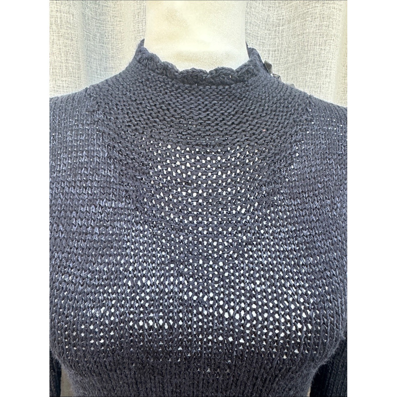 Vintage black hand knitted Victorian style peplum high neck sweater