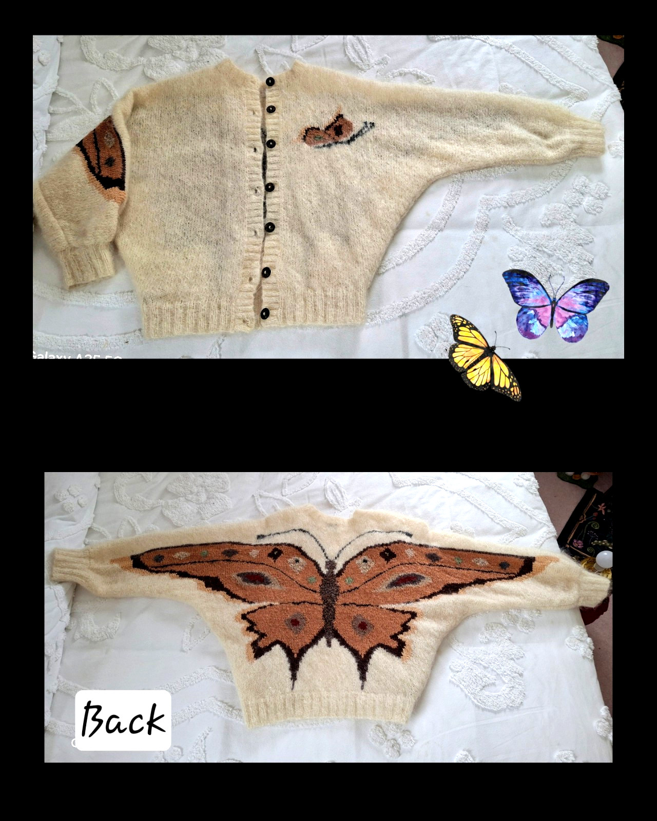 Vintage Mohair Butterfly Sweater 1980s Dolman Sleeves Hand Knitted England sz M