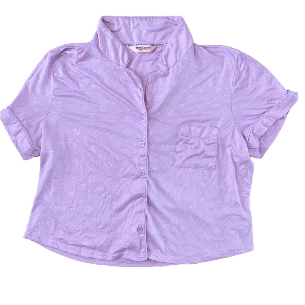Juicy Couture Light Purple Button Down Sleepwear Shirt Size XL Vintage Velour
