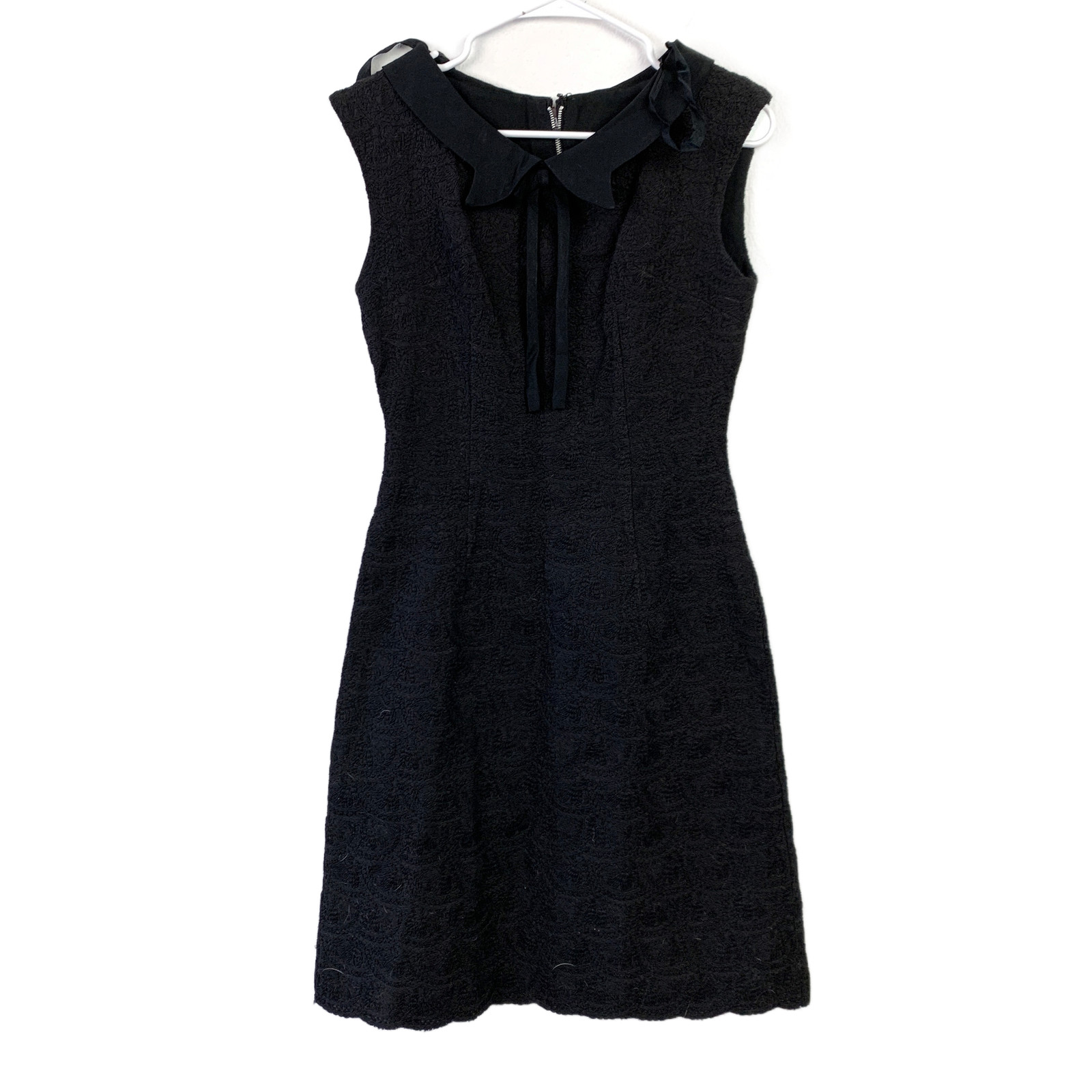 Vintage L&rsquo;aiglon 1960s Black Textured Shift Dress Peter Pan Collar Size 10