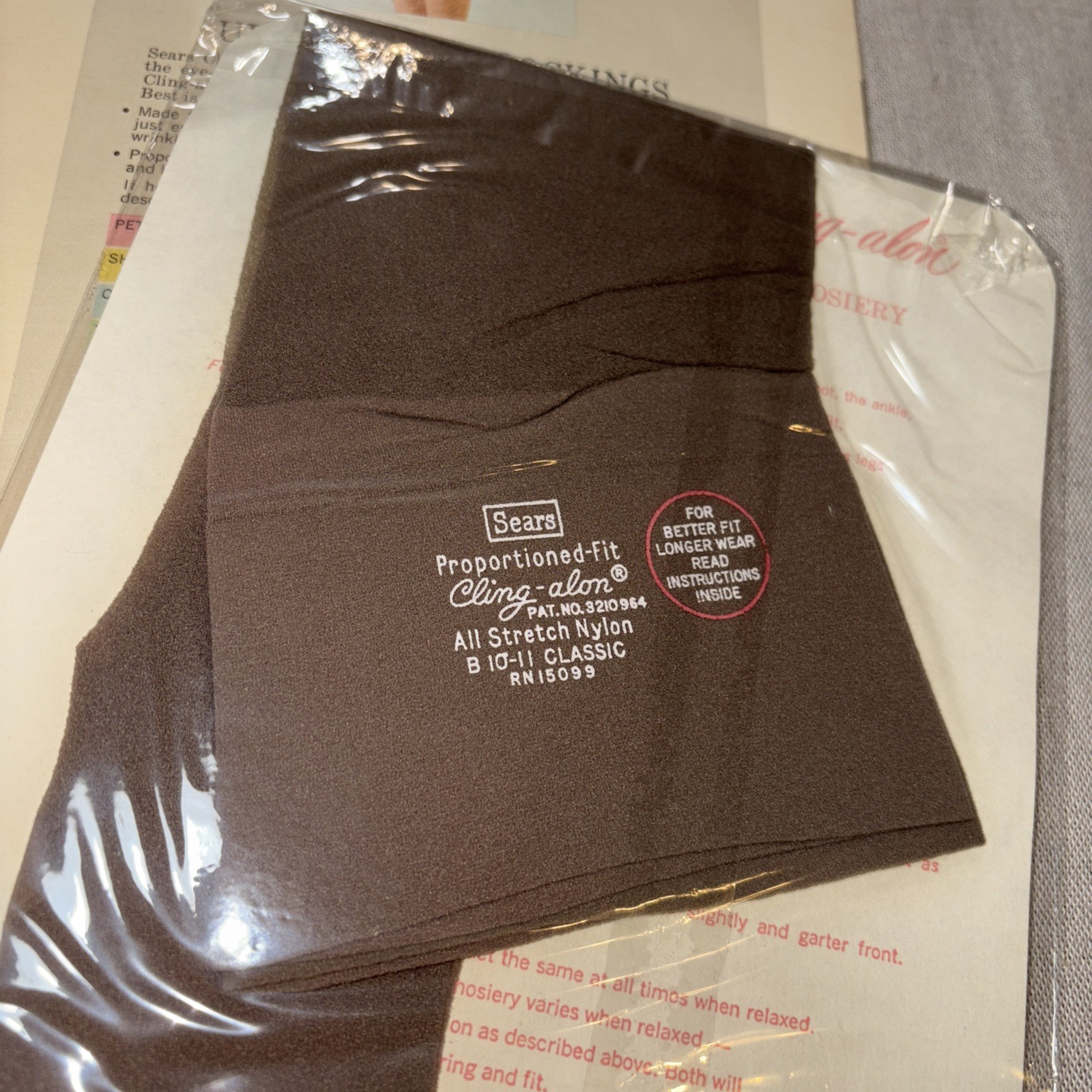 Vintage Sears Cling-Alon Daytime Sheer Stockings Mesh Knit Gray Size B 10-11