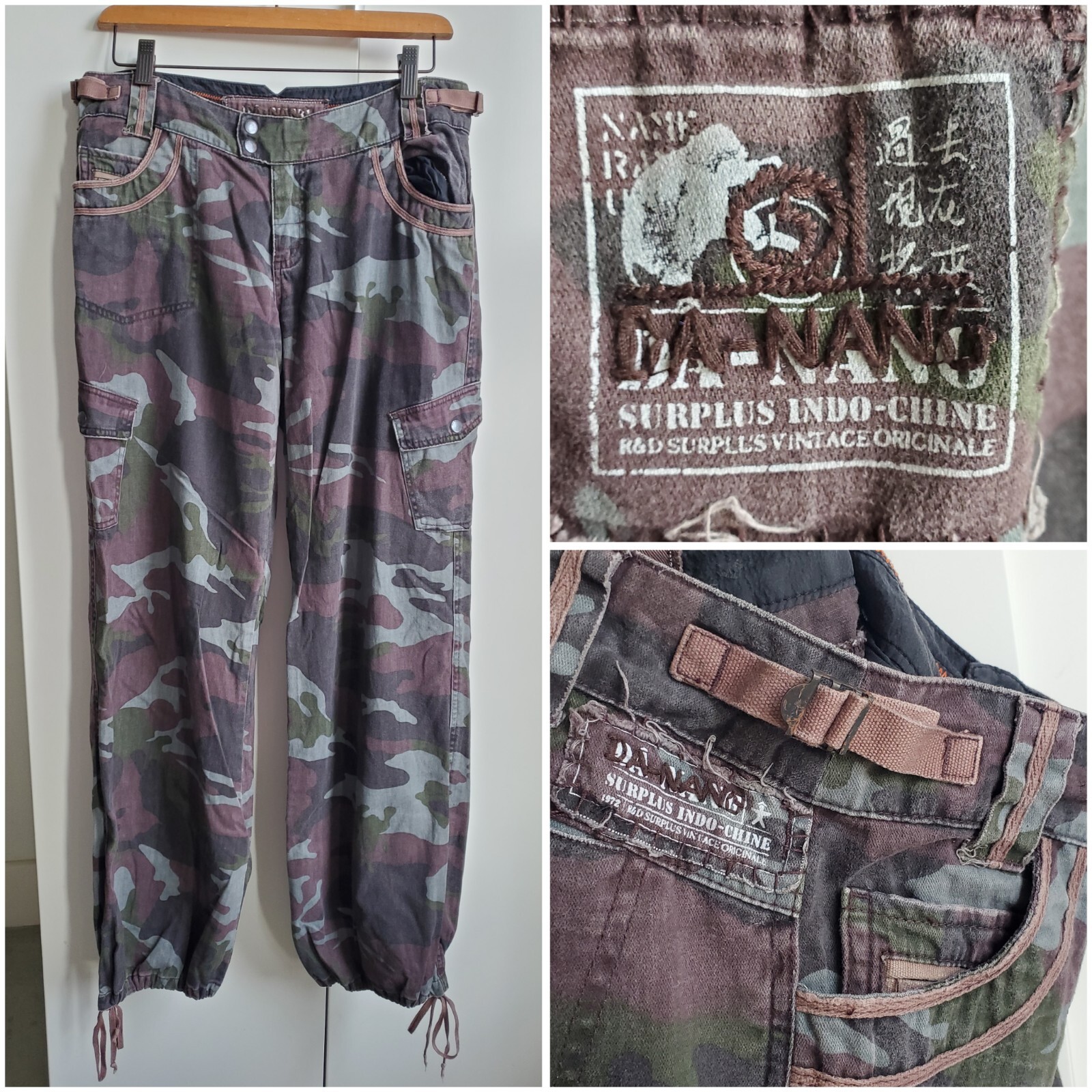 RARE VINTAGE Y2K 2000s Da-Nang Camo Cargo Pocket Pants Women&rsquo;s M Baggy Print