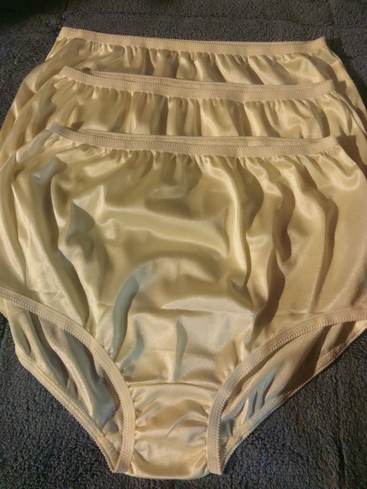 NATIONAL 7/L Soft Ivory Shiny Satin 100% Nylon Full Brief Panties 3 Pack