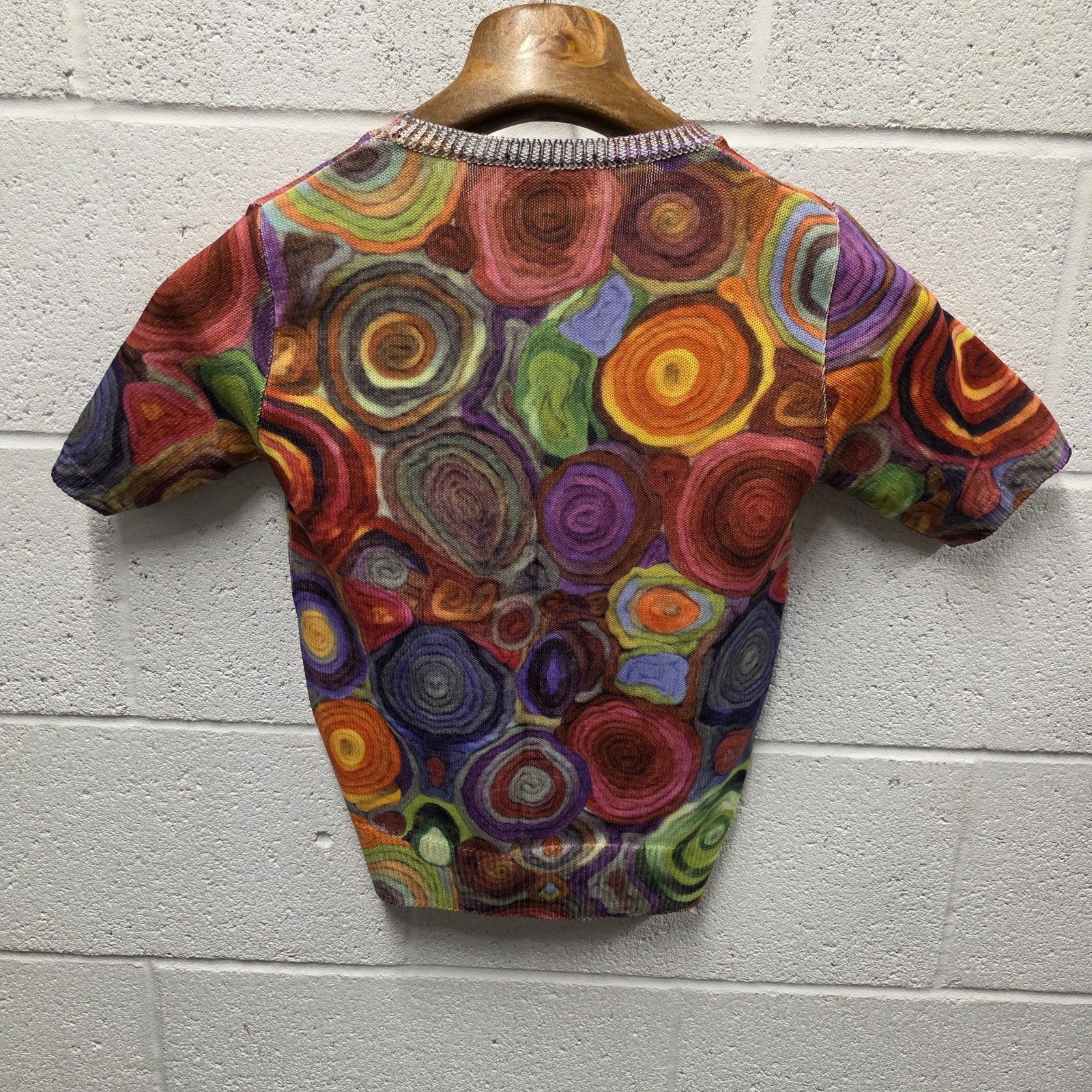 Todd Oldham Times Seven Silk Tshirt Colorful Circles Abstract Art Knit Tee Japan
