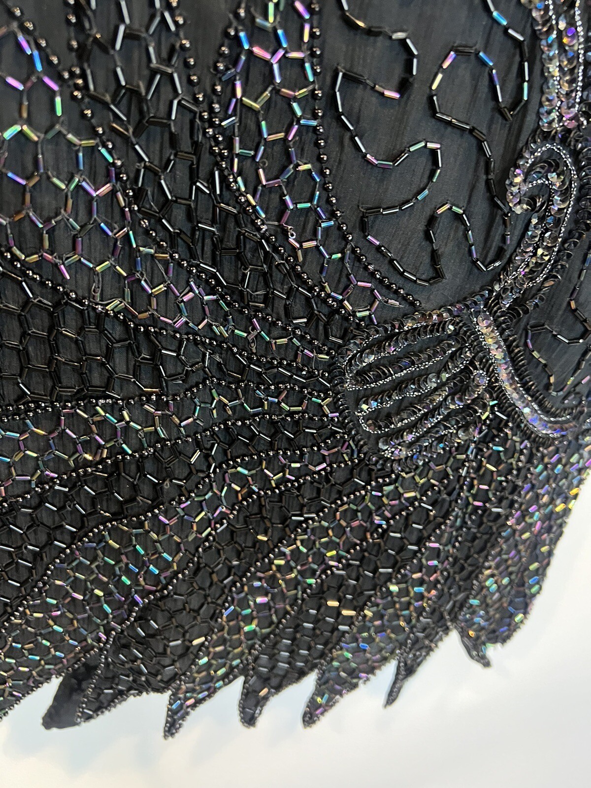 Vintage Carina Silk Sequin Black Beaded Elegant Evening Wear Glam Top Women’s M
