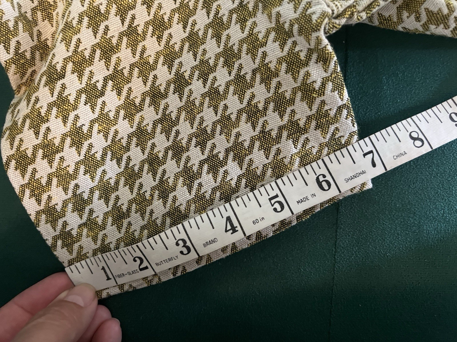 1960’s -70’s Green/Ivory Houndstooth Cropped Button Top NWT Size Large