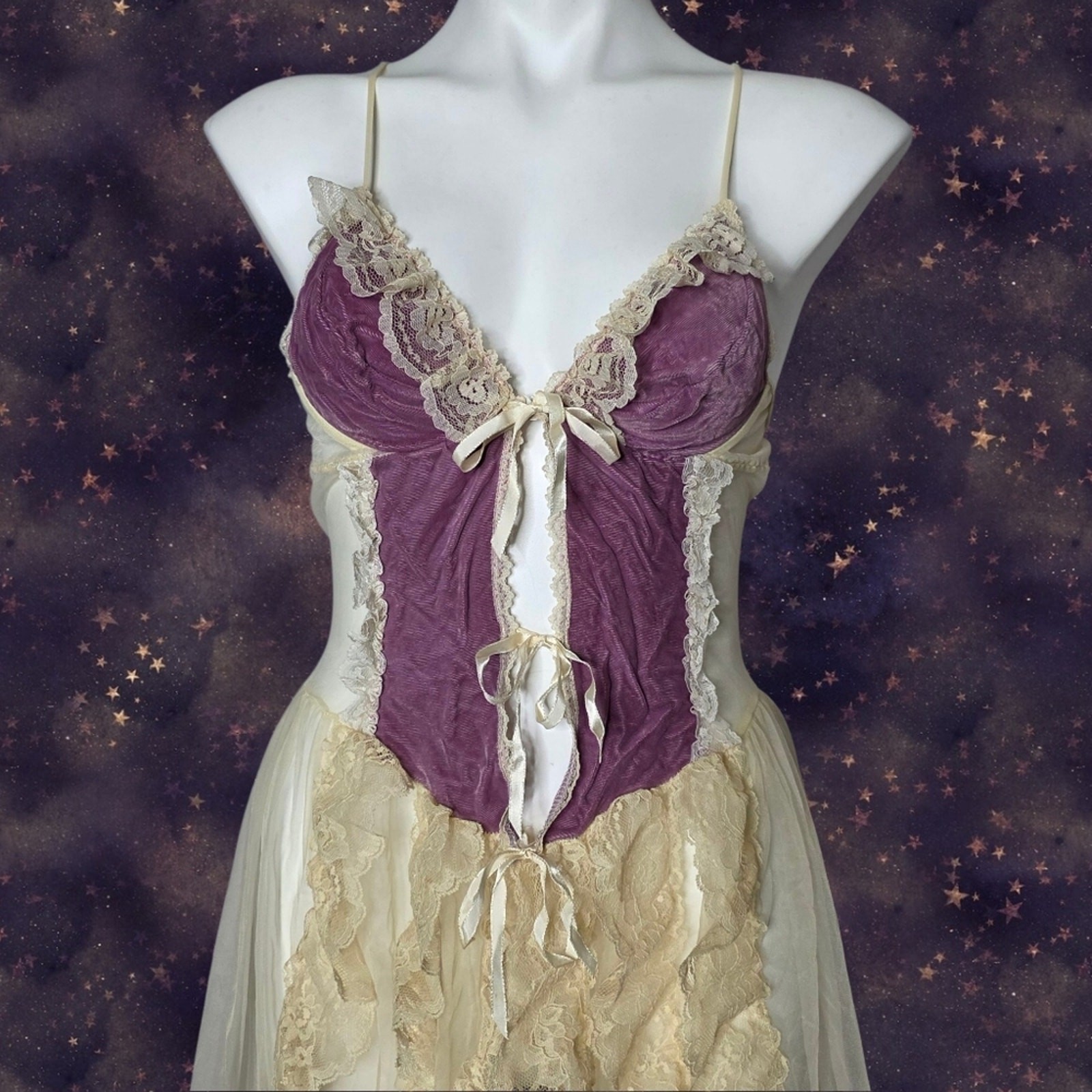 Rare 70s Faris “Treasure” Purple Velvet & Lace Fairy Negligee Gown, size Medium