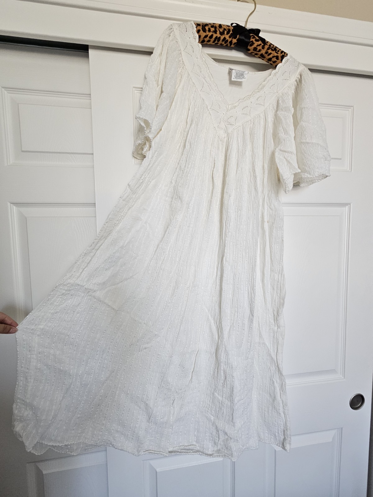 Vtg Vandemere White Gauze Cotton Flutter Sleeve Maxi Dress Grecian Cottagecore