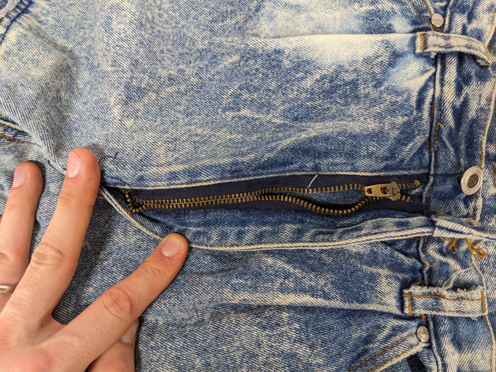 80s Vintage Kozmic Bluez Acid Wash Patchwork Jeans 33/32
