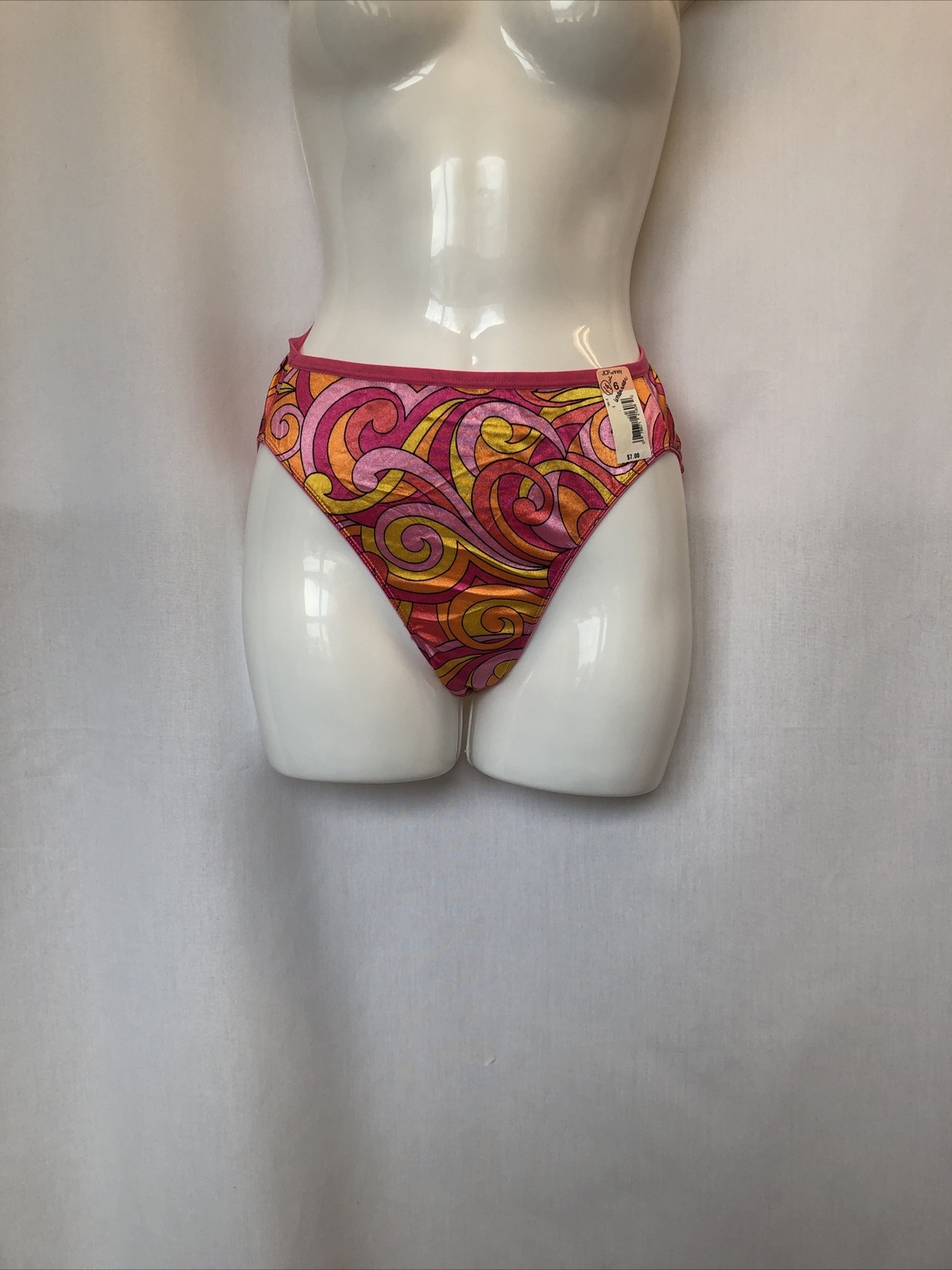 delicates panties high cut leg NWT size 6 bikini groovy Mod Pink Orange Swirl