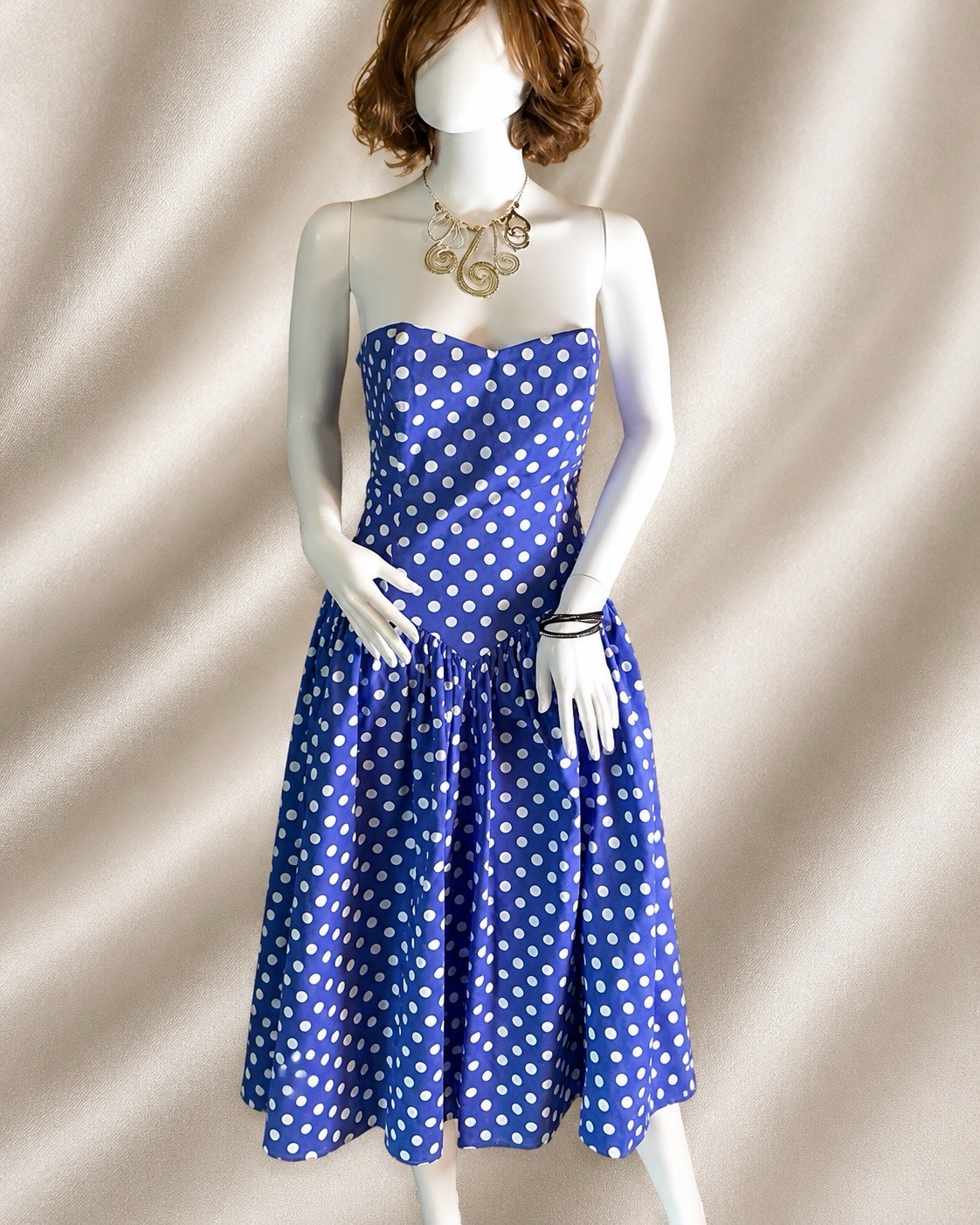 Vintage Clues Collections Polka Dot Strapless Dress Made USA Size 6
