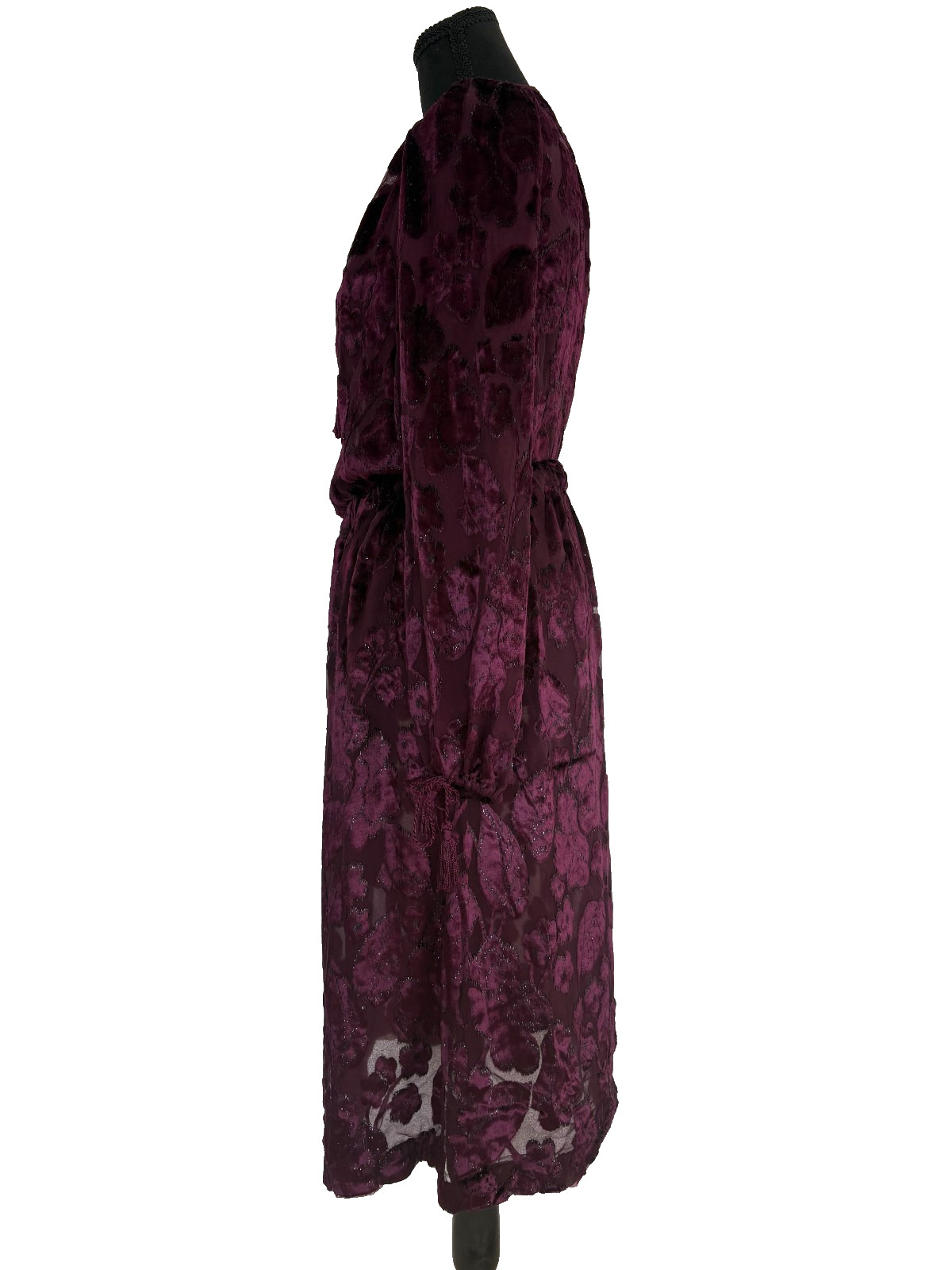VTG 1977 Oscar de la Renta Burgundy Devoré Tassel Blouse & Skirt Set
