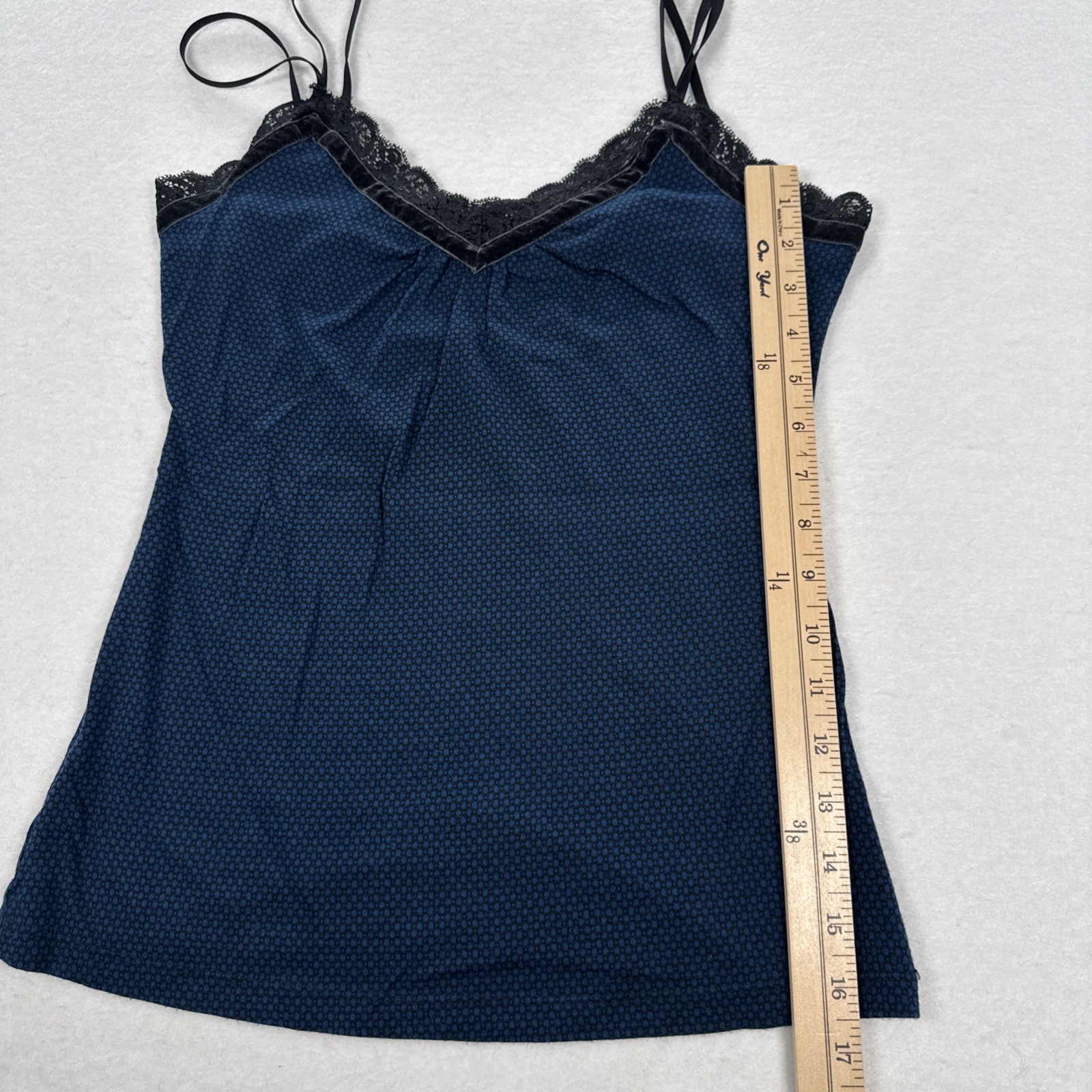 Y2K Vintage Express Camisole Tank Top Small Blue Black & Black Velvet Lace Trim