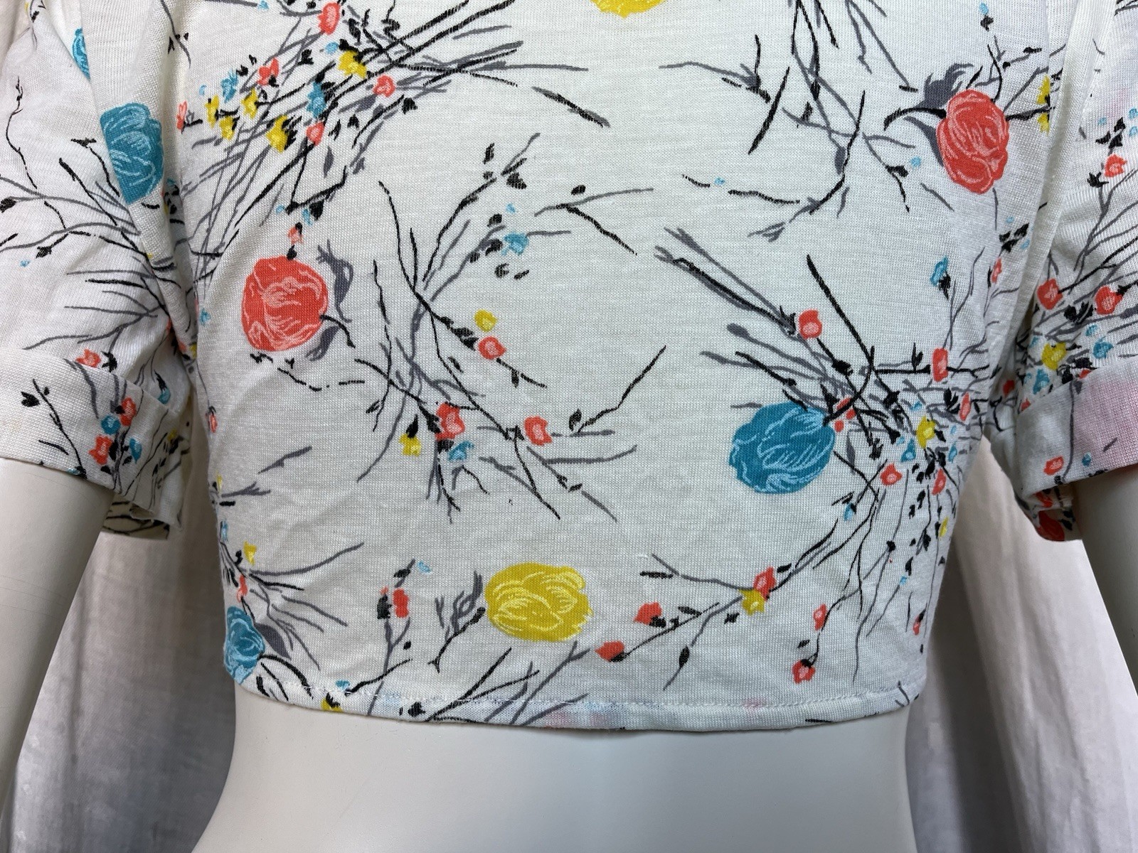 Vintage 70s Floral Crop Tie Blouse Summer Prairie Blooms Hippie Boho Cottage S/M