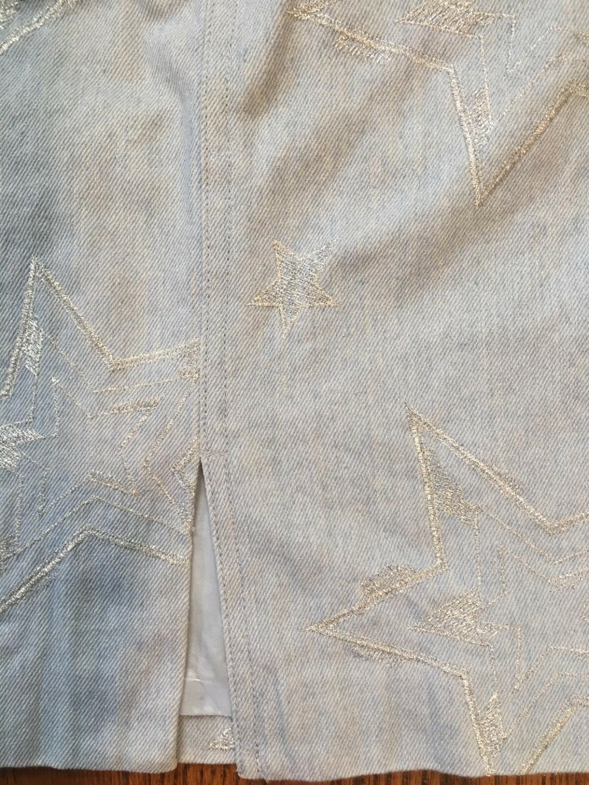 Vintage Embroidered Denim Pencil Skirt. Silver Stars. Western. XS S 0 2