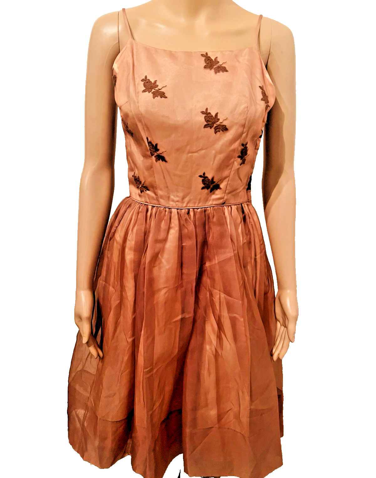 VTG 50s Nina 2pc Copper/Brown Cocktail Dress & Jacket Embroidered Floral Lace M*