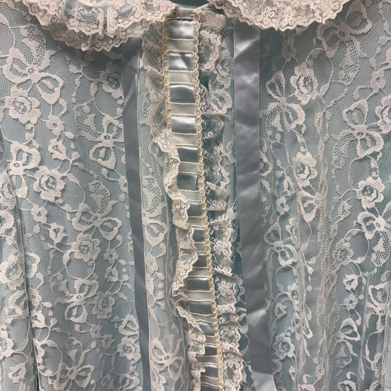 Vintage Odette Barsa Peignoir Robe Gown Powder Blue Lace Overlay Medium NWT