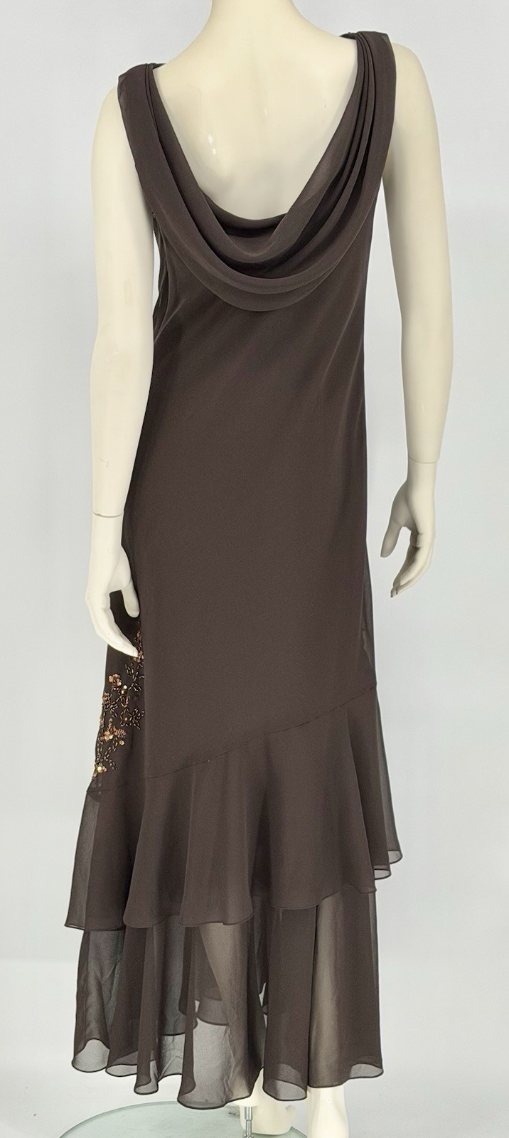XSCAPE by Joanne Chen Vintage Evening Dress Chocolate Brown w/Copper Sequins Sz8