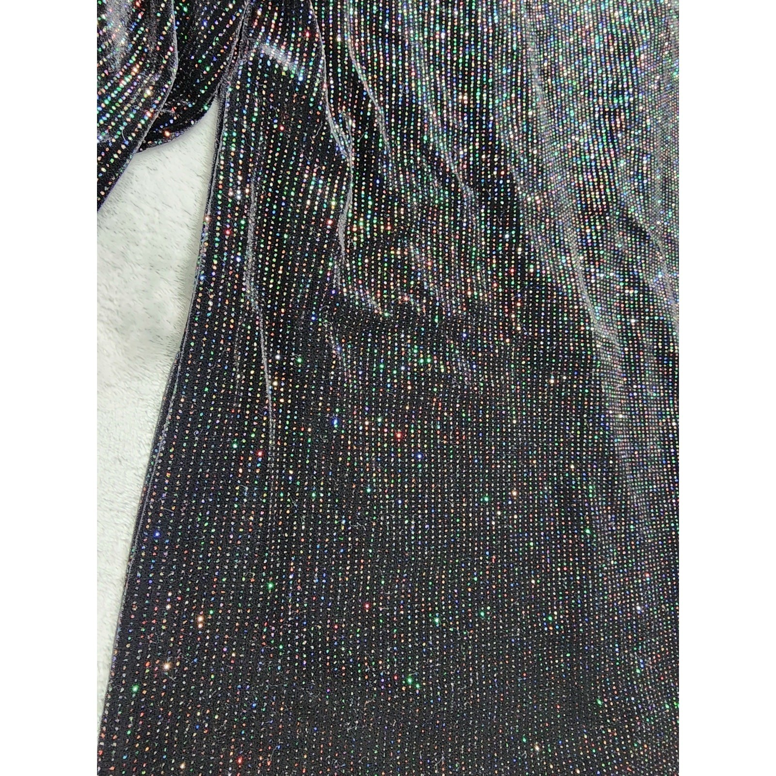 Vintage 90s Graff Jacket Womens S Black Rainbow Glitter Velvet Open Front Formal