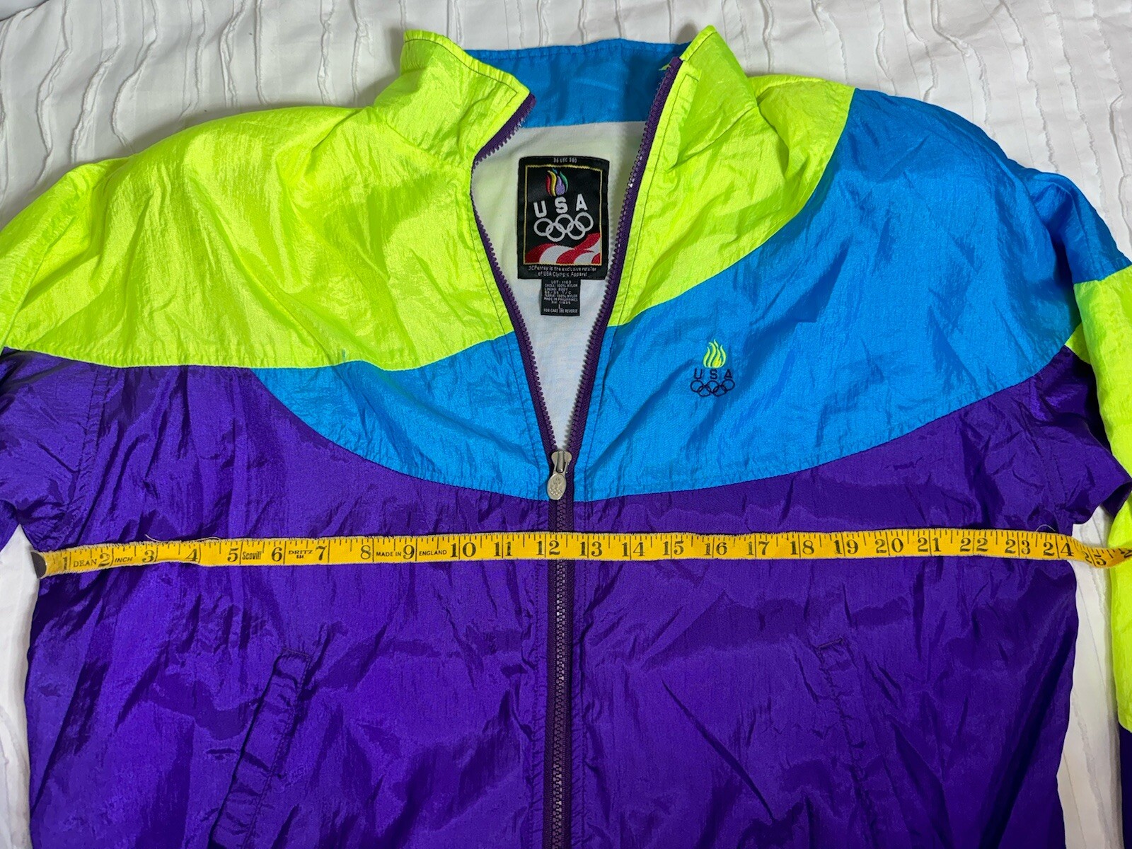 Vintage USA Olympics Neon Windbreaker Colorblock JC Penney Sz L Track Jacket