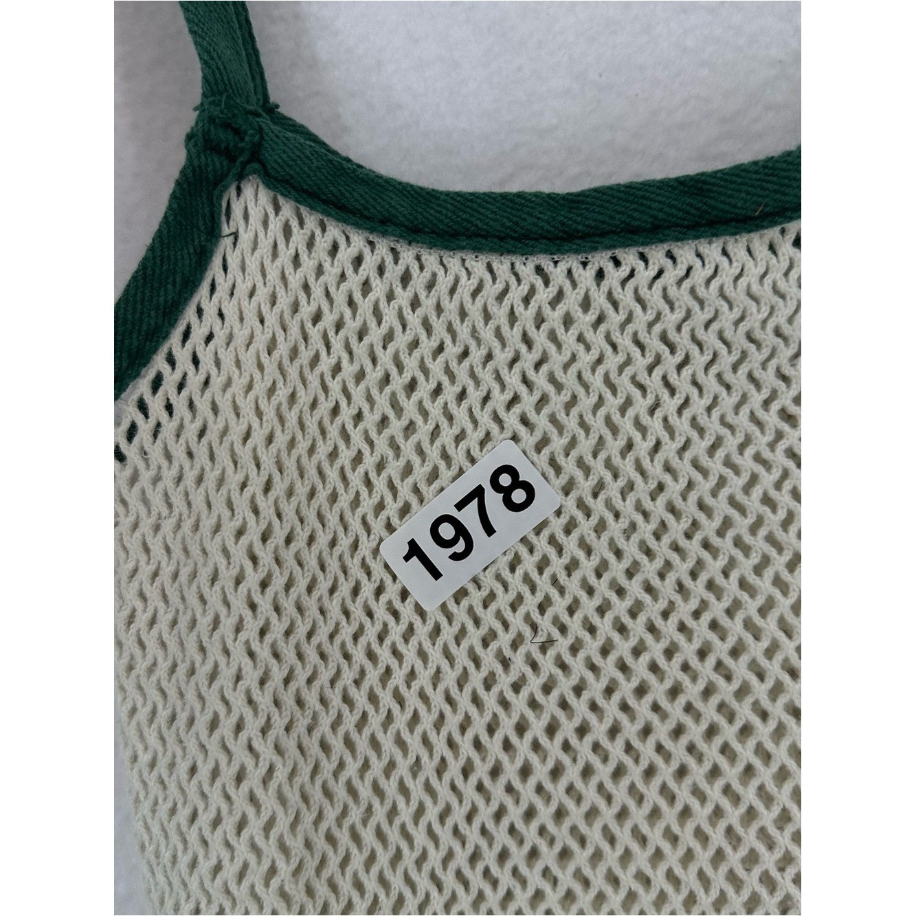 Sav A Sac Vintage Mesh Knit Tank Top Women&rsquo;s Small Cream Green Boho Cami