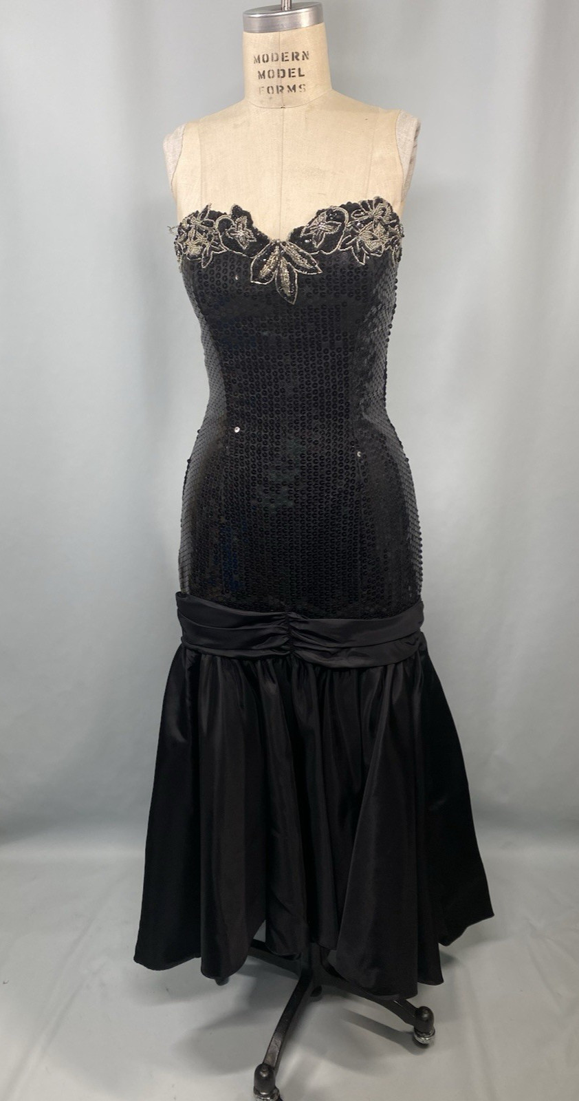 Vintage Dress SIZE EXTRA SMALL black sequin beaded NADINE sheath mermaid 80s 90s