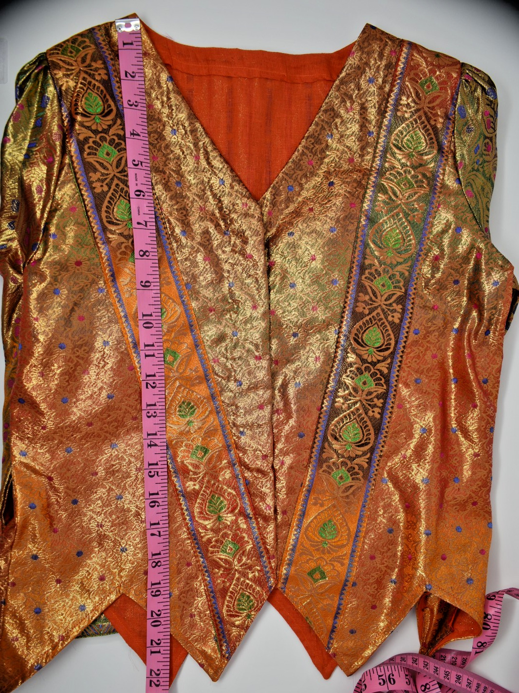 Vintage Indian Brocade Skirt & Jacket Set Gold Copper Silk Look Festival Wear
