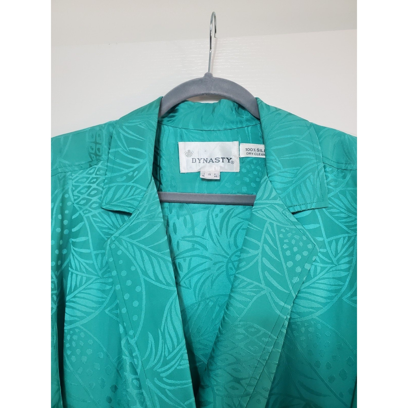 Vintage Dynasty Green 100% Silk Blouson Tie Waist Satin Retro Mini Dress, Size 8