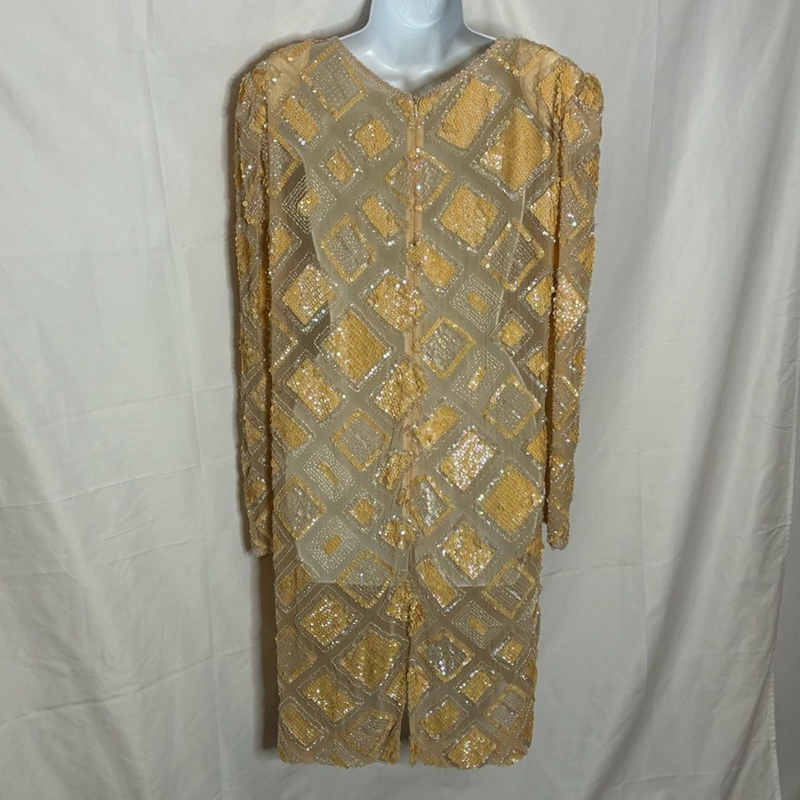 Vintage Gold Sequin Dress size Large SEE DESCRIPTION Sheer Disco Statement Piece