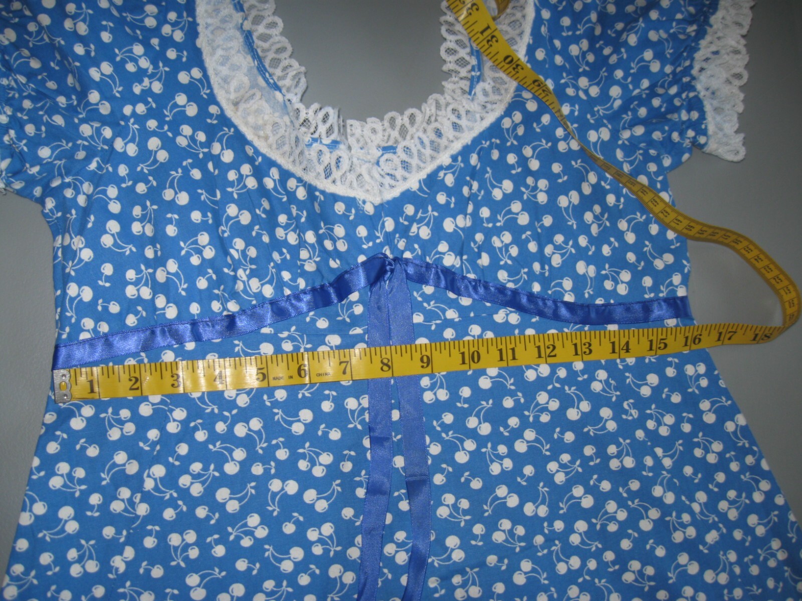 Vintage handmade long Maxi Prairie Dress Cherry Pattern w/Bag Cottage Core Farm